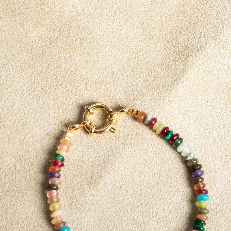 DIY Set: Buntes Perlenarmband aus Edelsteinen mit Federringverschluss in gold oder silber - NooeBerlin