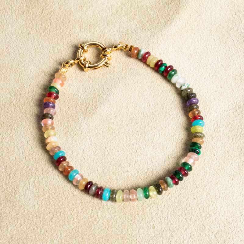 DIY Set: Buntes Perlenarmband aus Edelsteinen mit Federringverschluss in gold oder silber - NooeBerlin