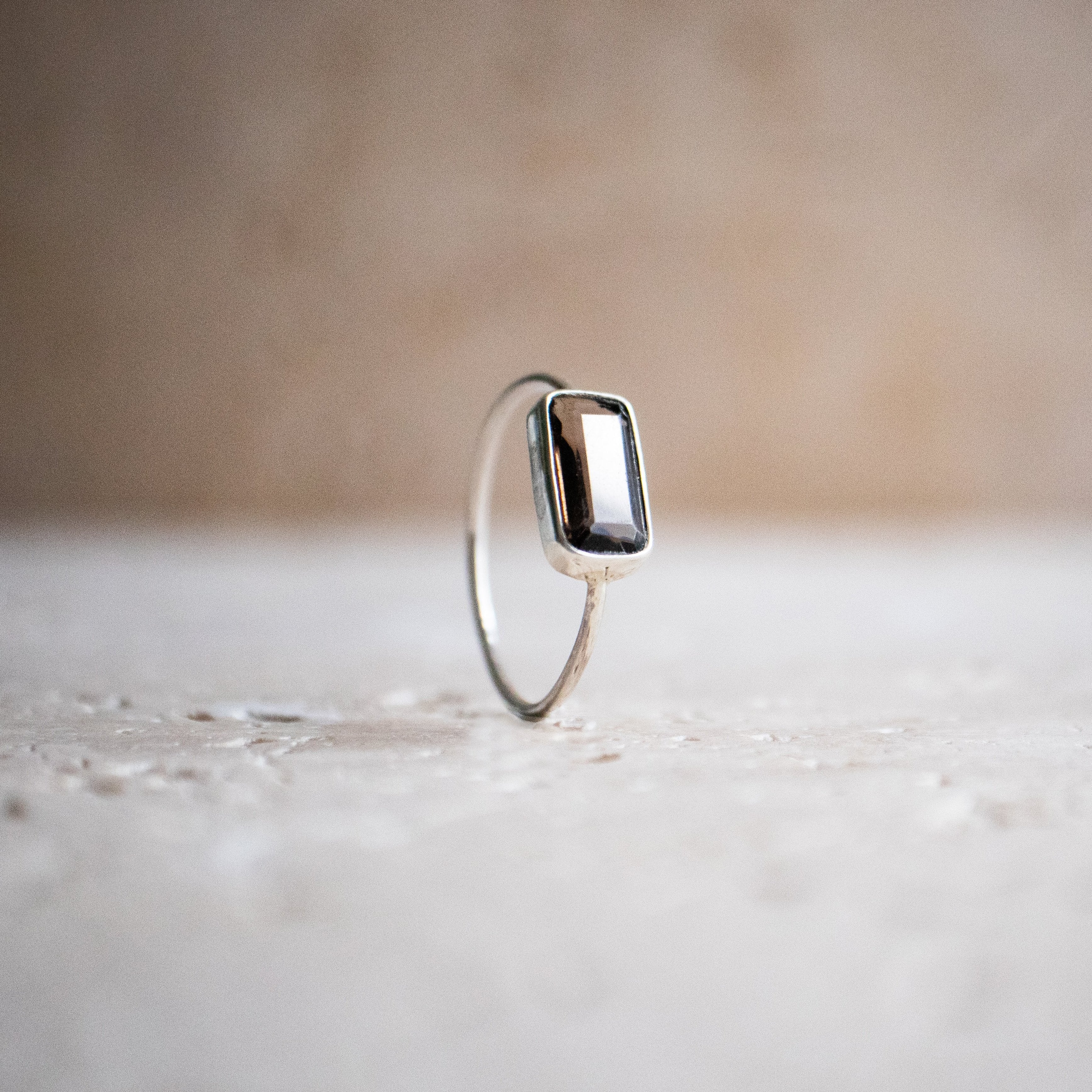 Rauchquarz Ring eckig braun dunkel aus 925 Sterling Silber Quarz - Nooe UG