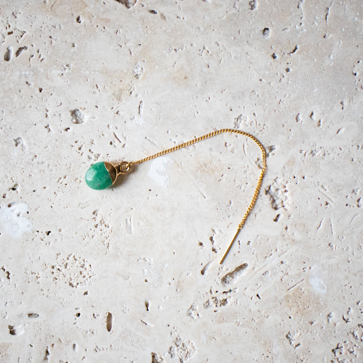 Ohrring Einfädler mit grüner Jade Edelstein vergoldet Träne - Ohrring Hängeohrring - Nooe UG