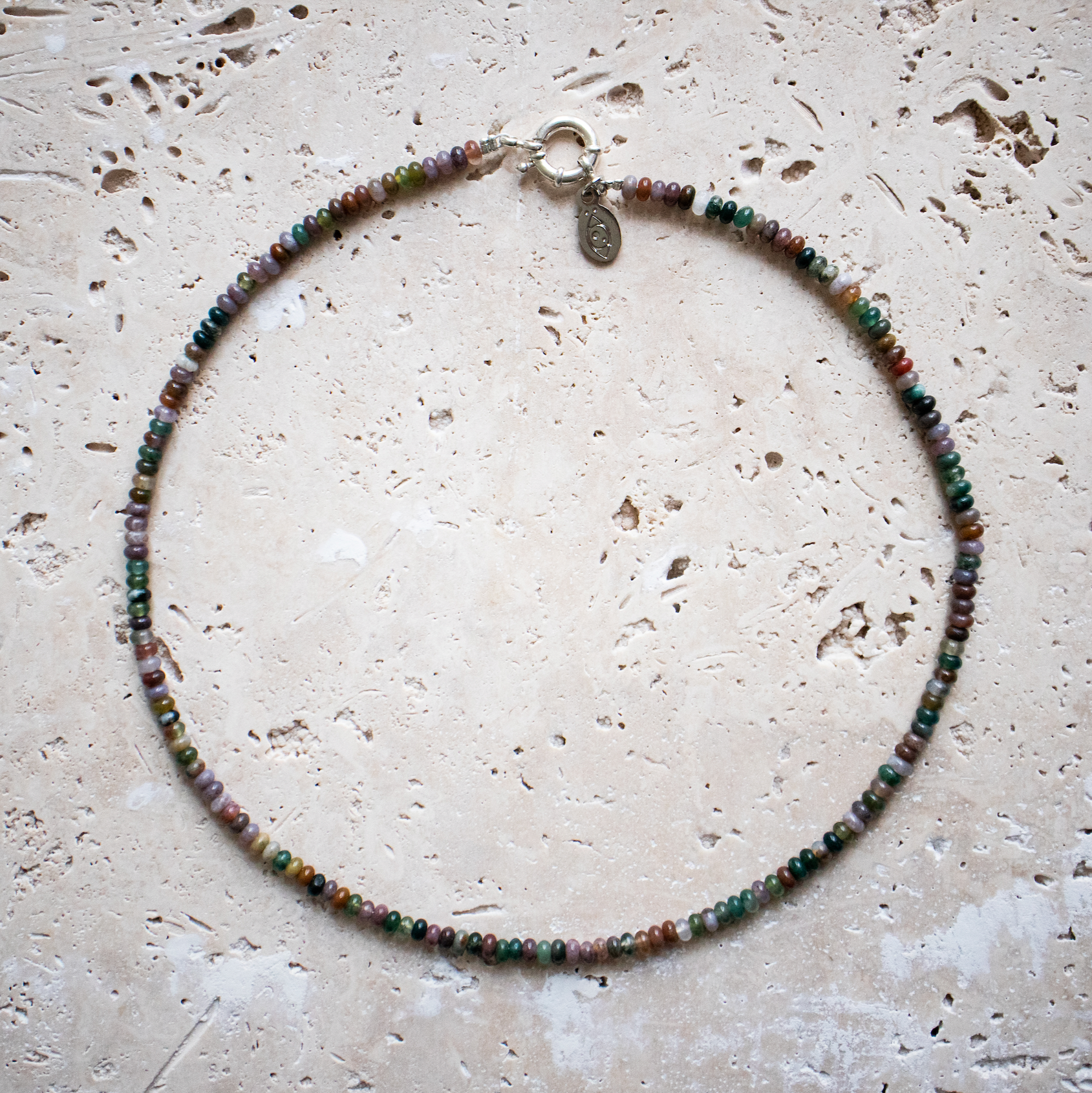 Perlenkette Regenbogen runde Edelsteine gold oder silber handgemacht - Kette aus indischer Achat bunt - Nooe UG