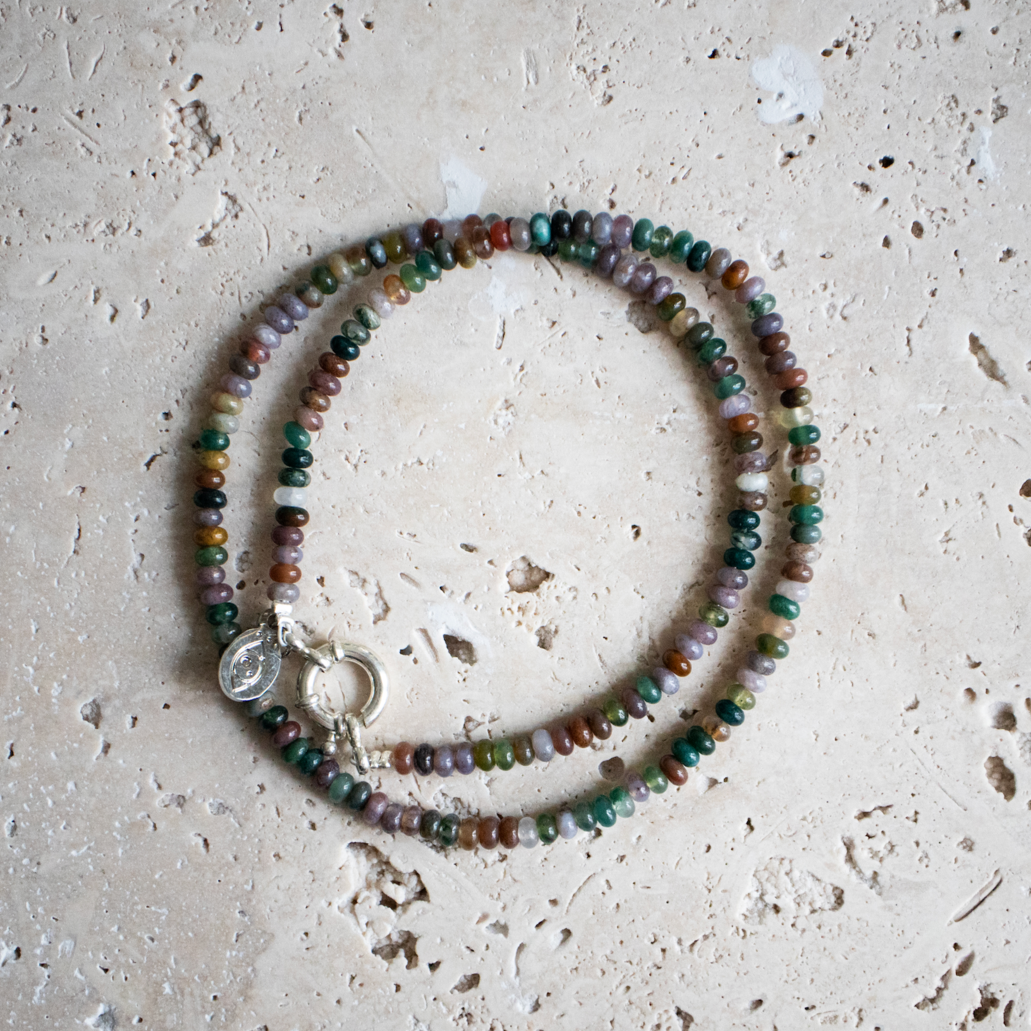 Perlenkette Regenbogen runde Edelsteine gold oder silber handgemacht - Kette aus indischer Achat bunt - Nooe UG