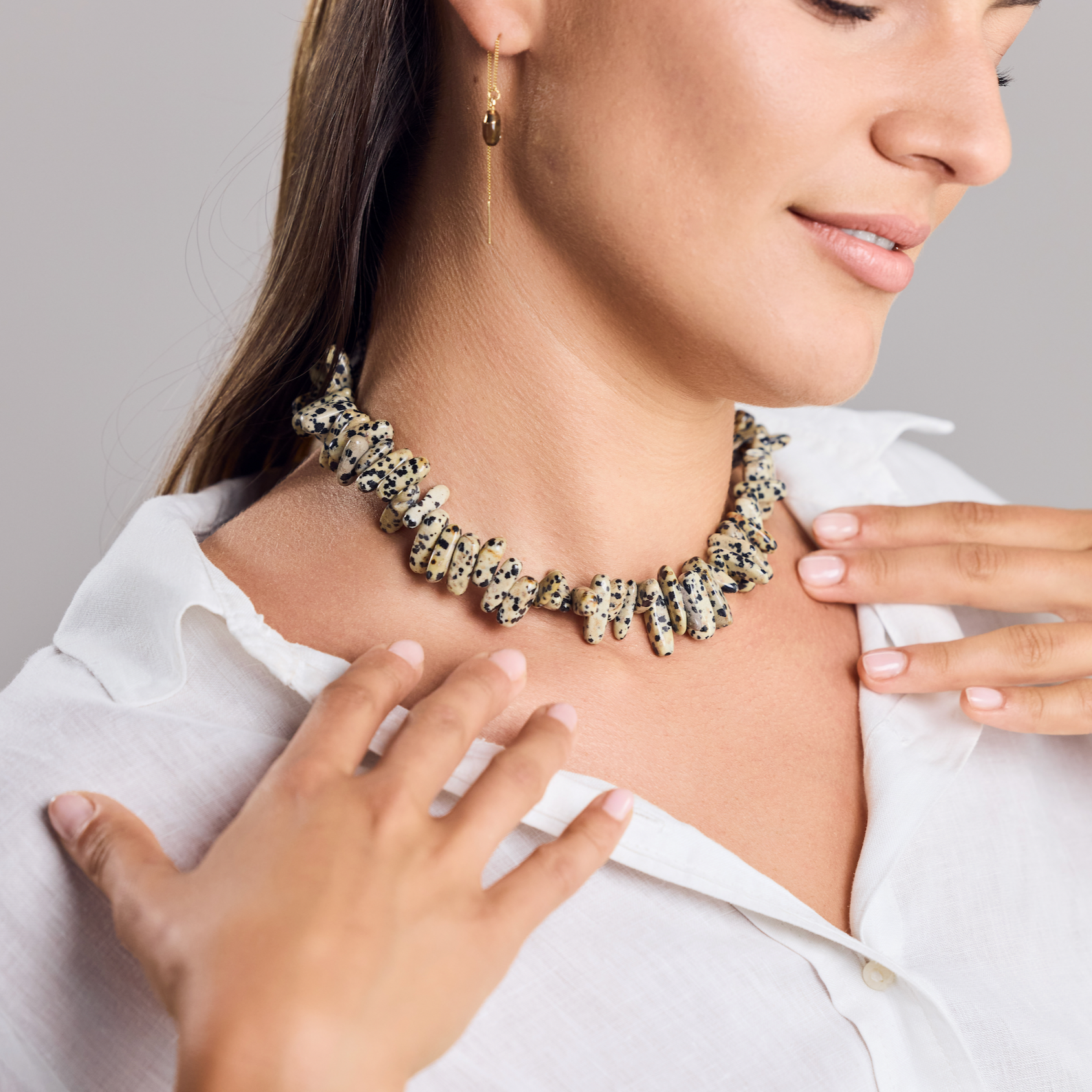 Statement Dalmatiner Jasper Kette vergoldet handgemacht vergoldet chip Nugget