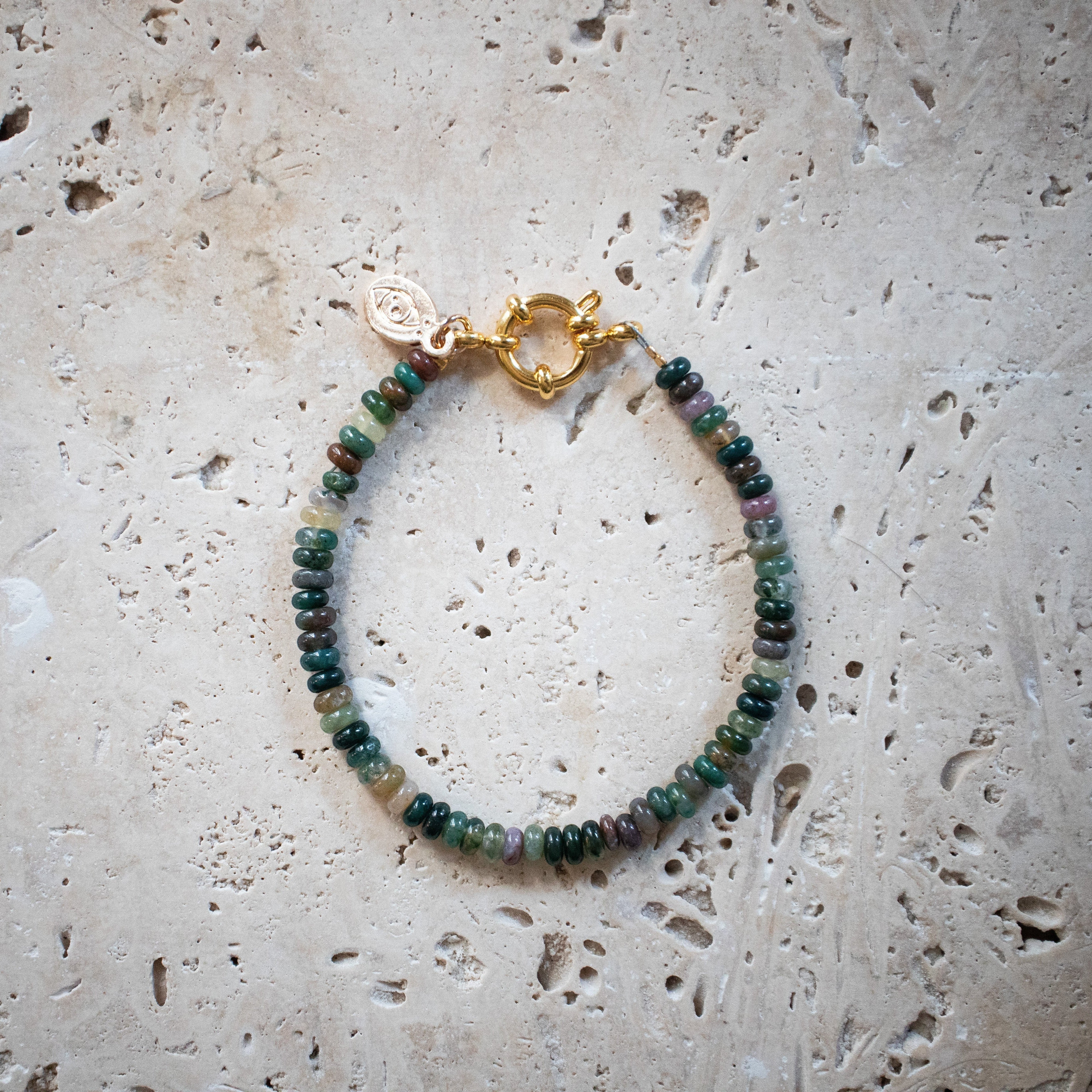 Regenbogen-Armband Grün – Handgefertigt aus Indischem Achat, vergoldet oder in 925 Sterling Silber - Nooe UG