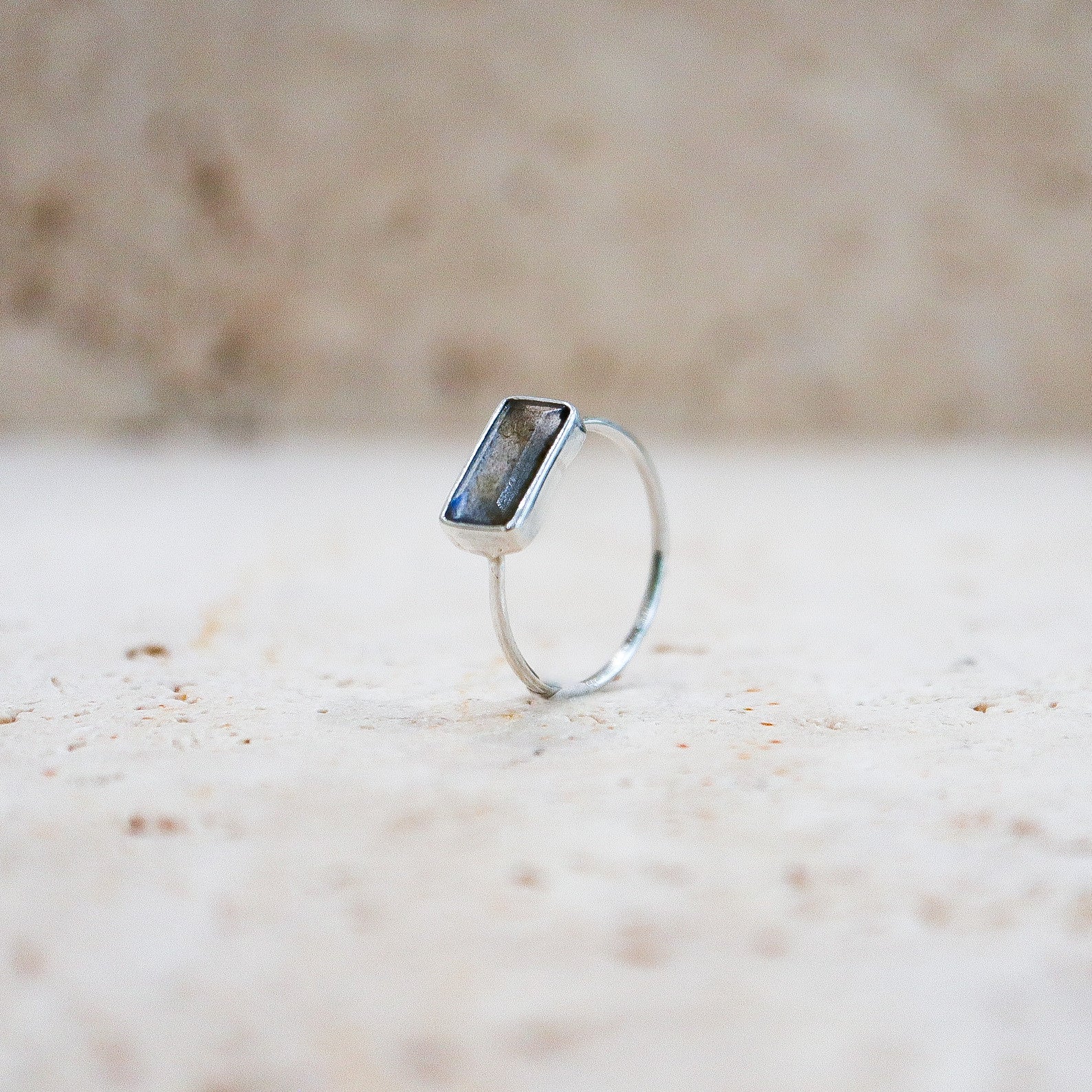 Labradorit Ring eckig aus 925 Sterling Silber blau-grün - Nooe UG