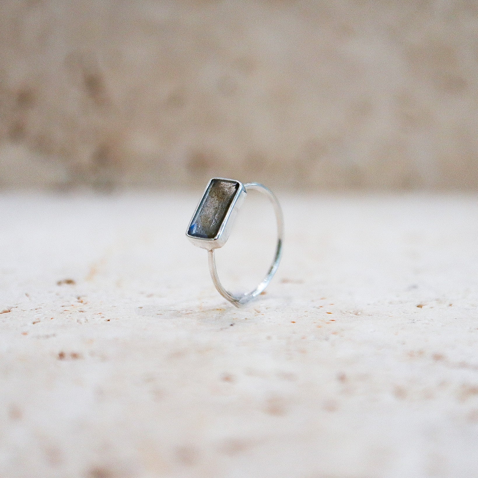 Labradorit Ring eckig aus 925 Sterling Silber blau-grün - Nooe UG