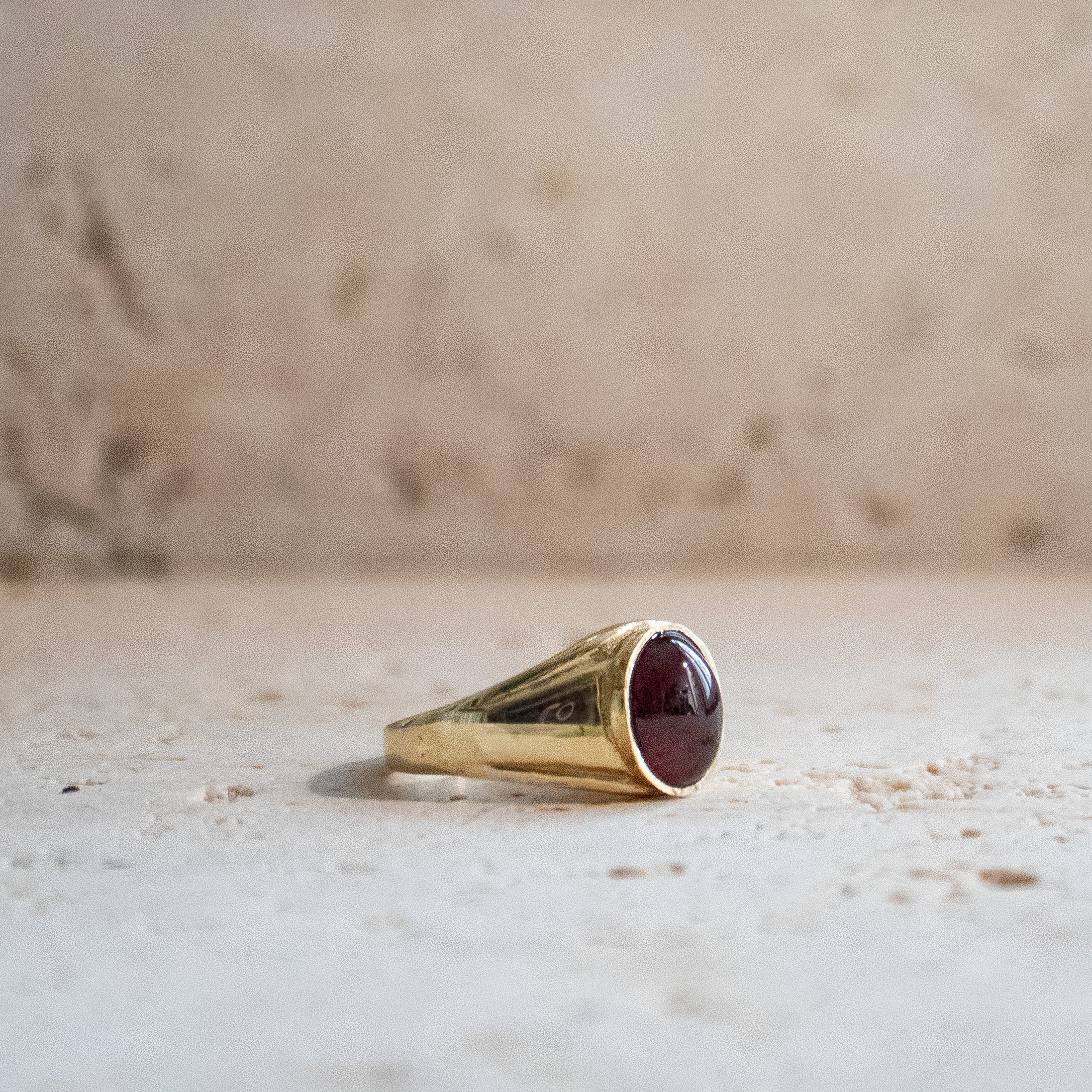Natural oval garnet signet ring