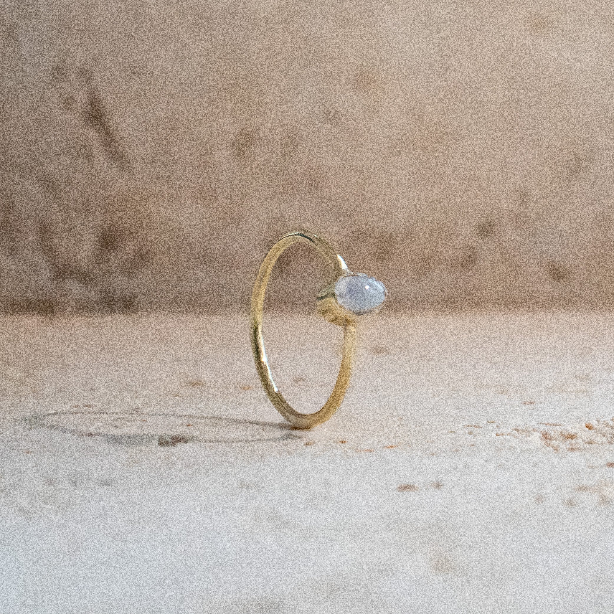 White oval dainty moonstone ring
