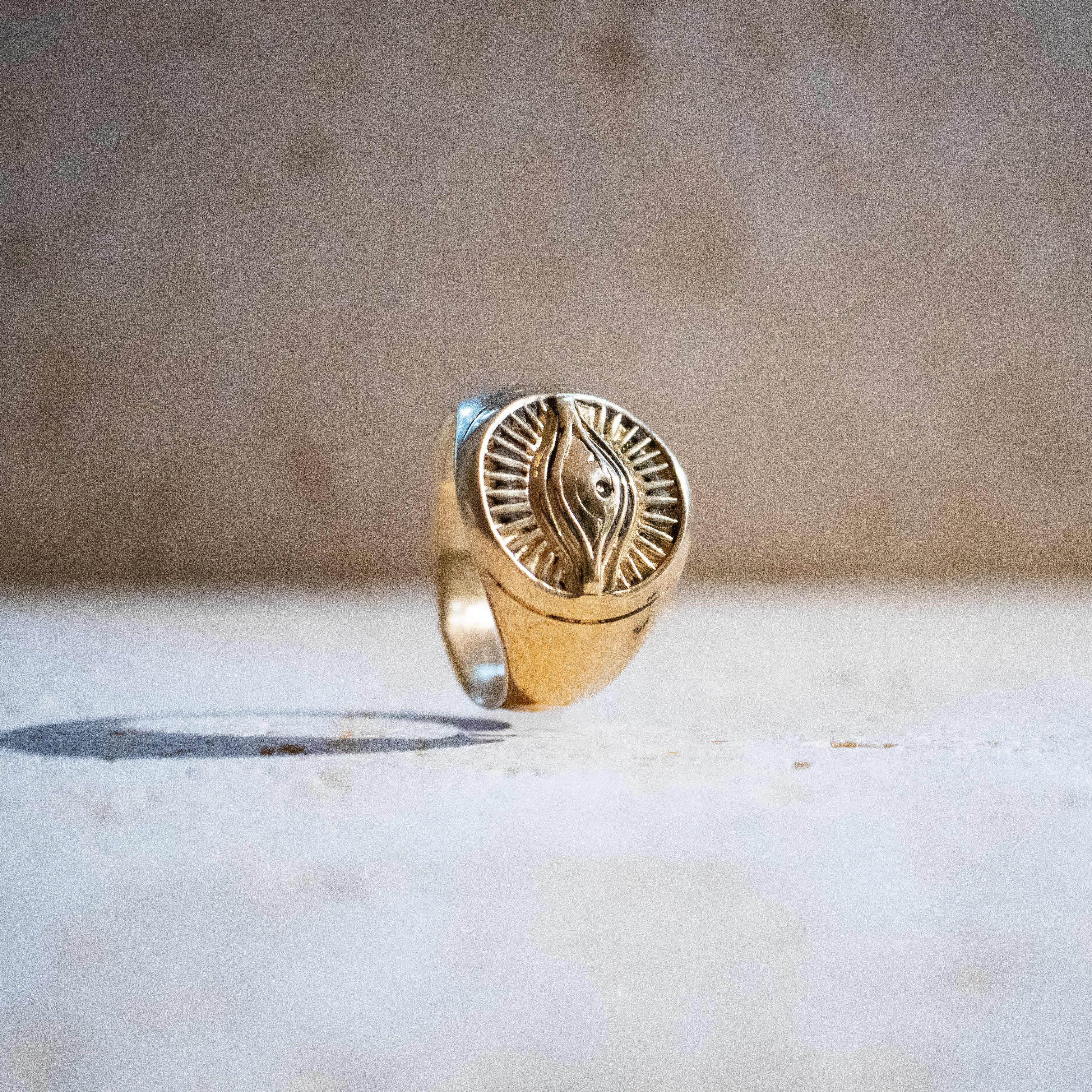 Horus Auge Schutzring – Goldener handgemachter Siegelring aus Messing