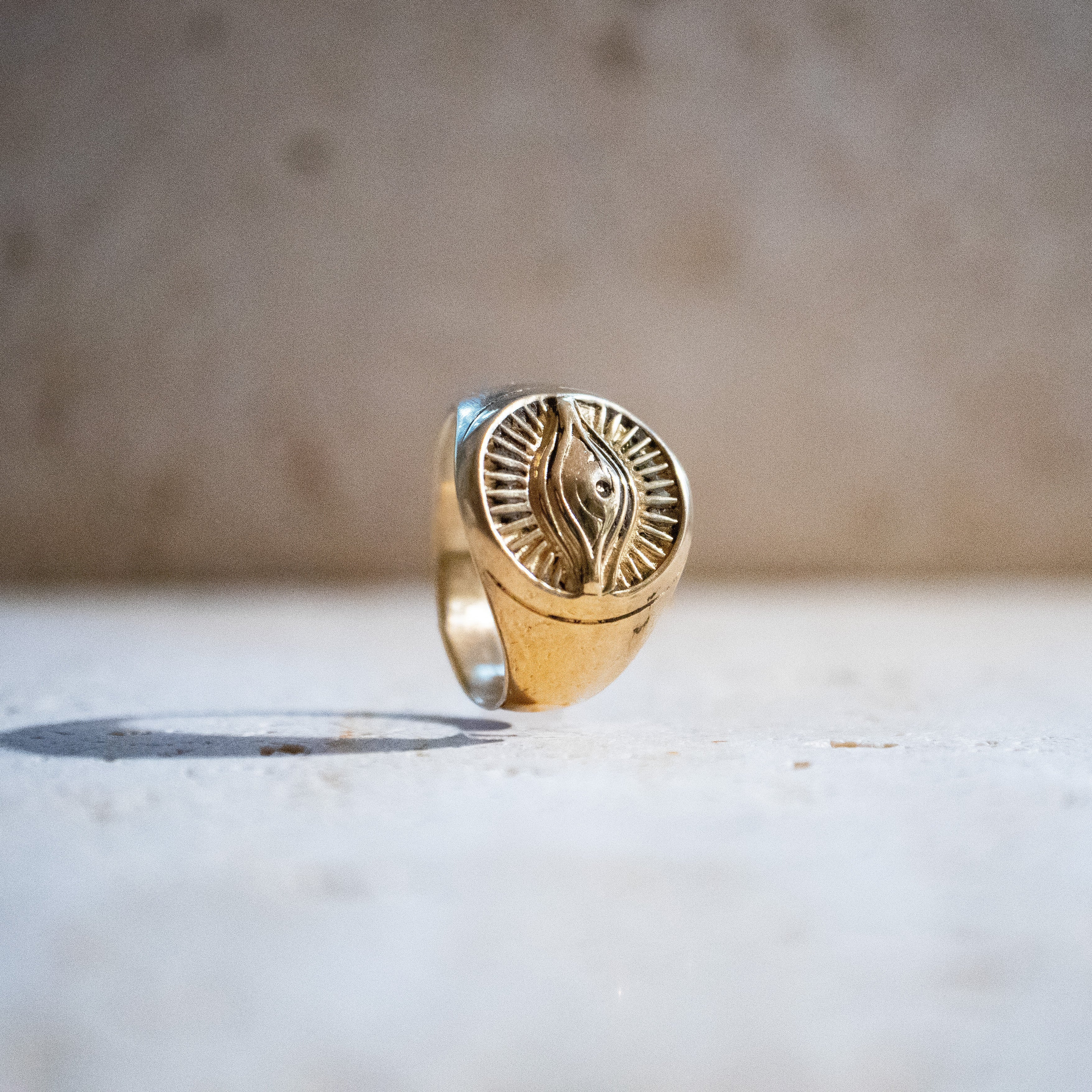 Horus Auge Schutzring – Goldener handgemachter Siegelring aus Messing - Nooe UG