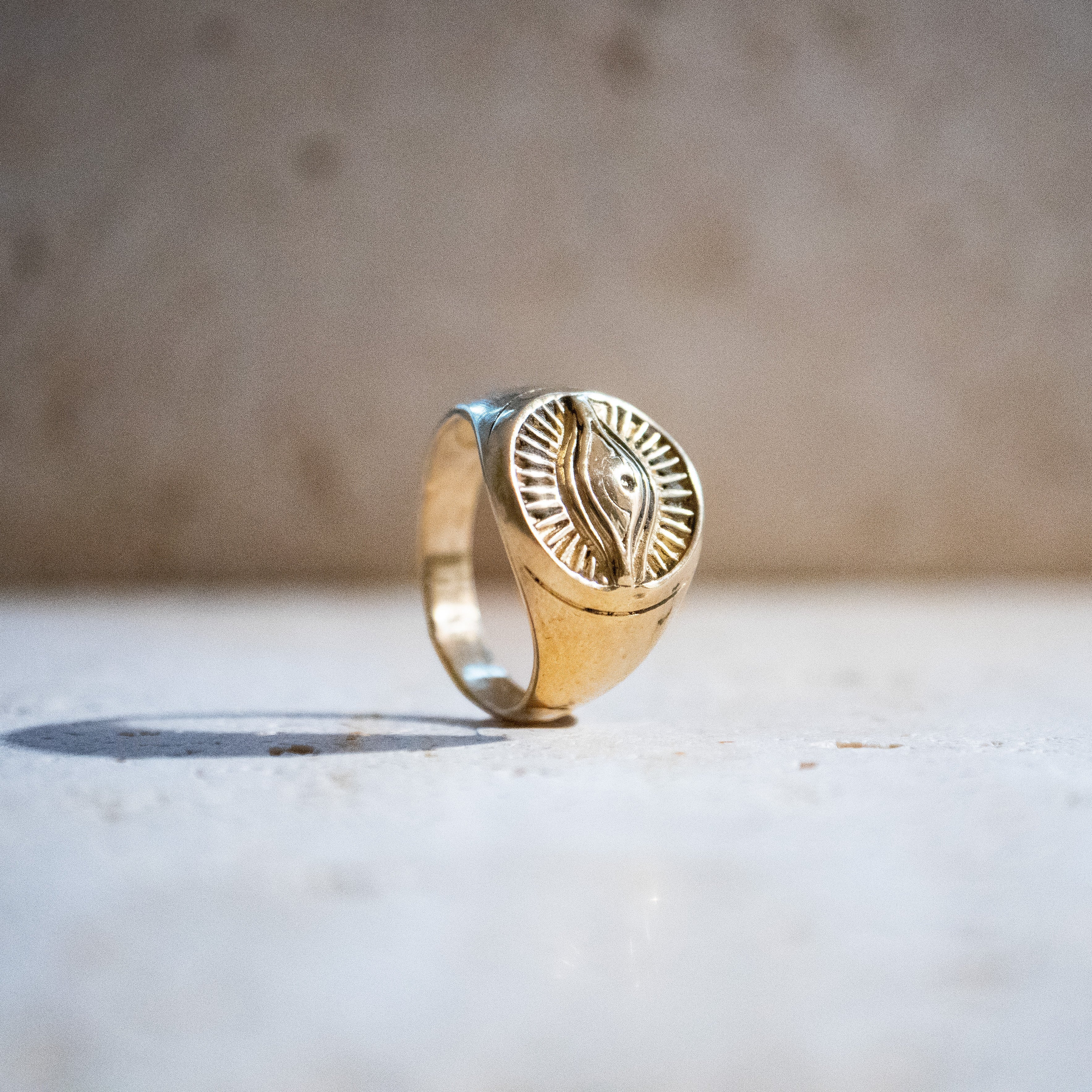 Horus Auge Schutzring – Goldener handgemachter Siegelring aus Messing - Nooe UG