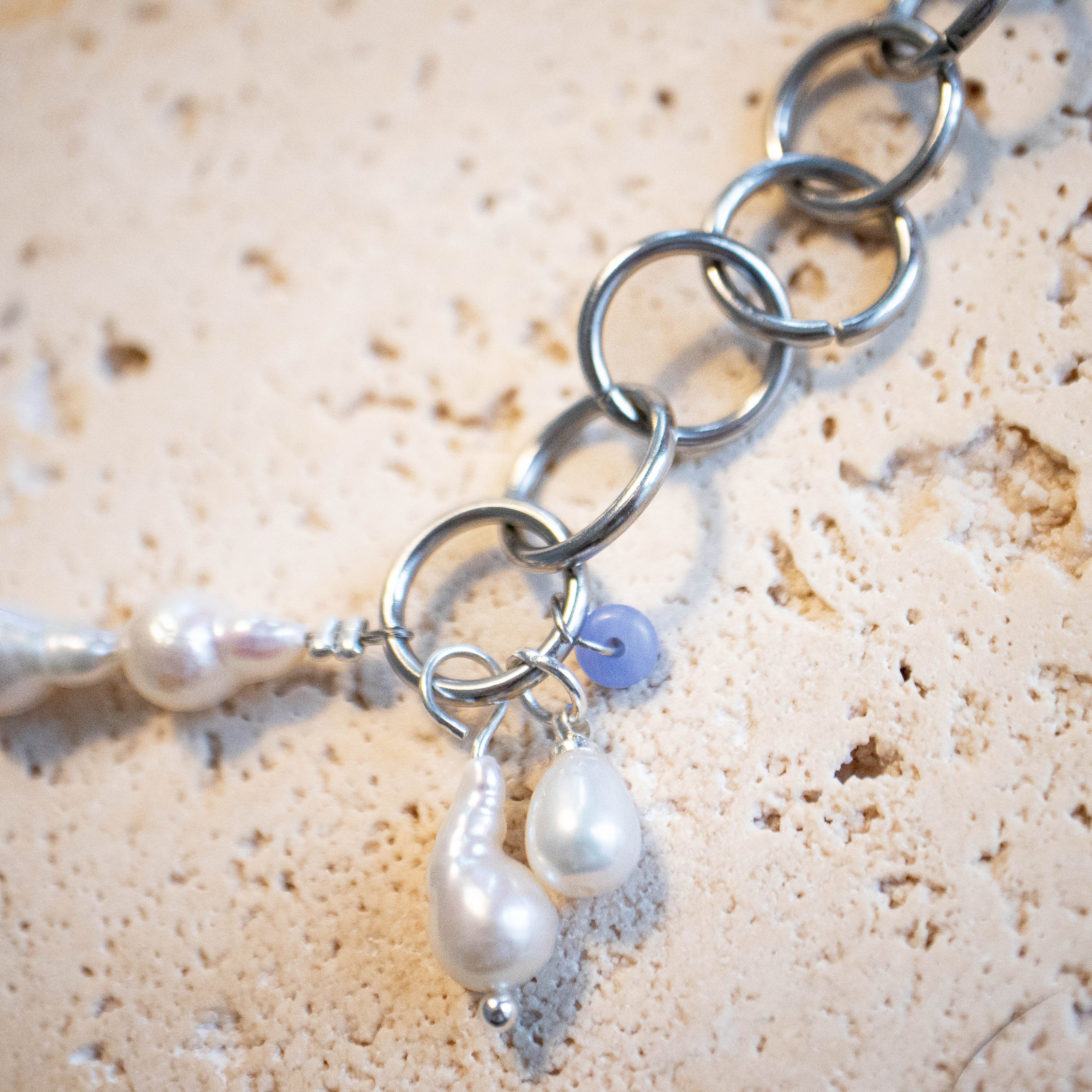 ++ Edelstahlkette asymmetrisch Gliederkette mit Perle - Nooe UG