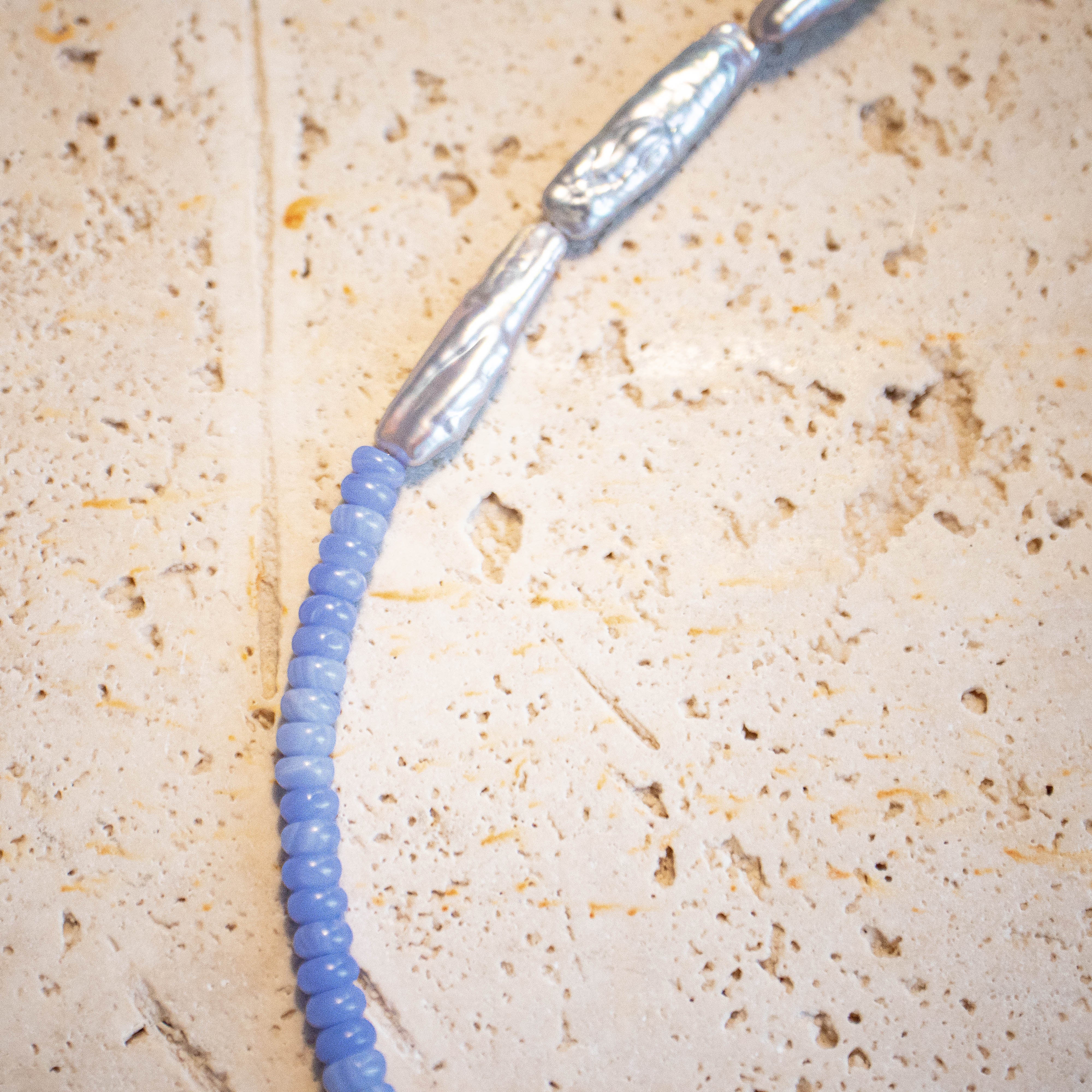 ++ Kette hellblau mit langen Süßwasserperlen - Nooe UG