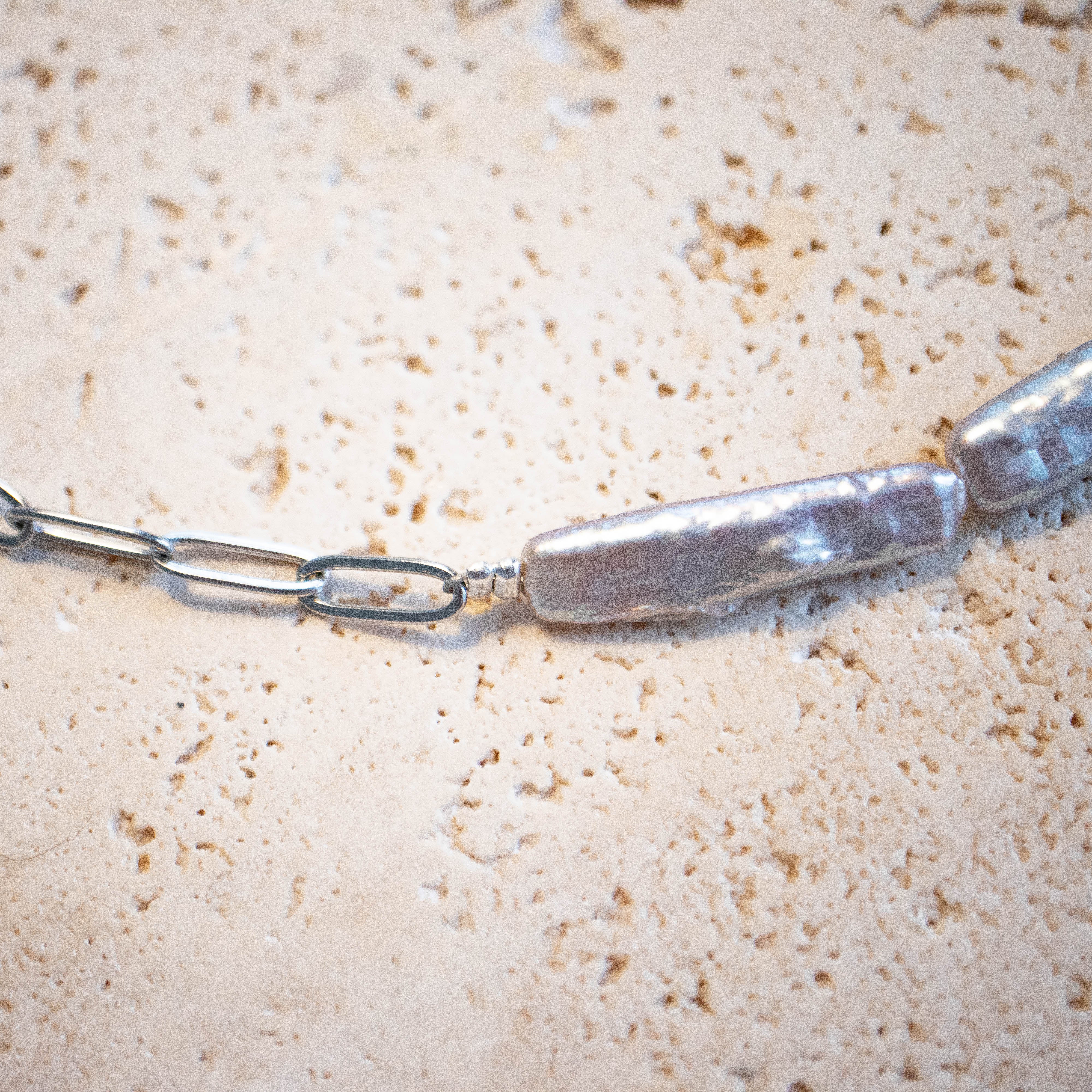 ++ Kette Gliederkette Edelstahl mit echten langen Süßwasserperlen Paperclip - Nooe UG