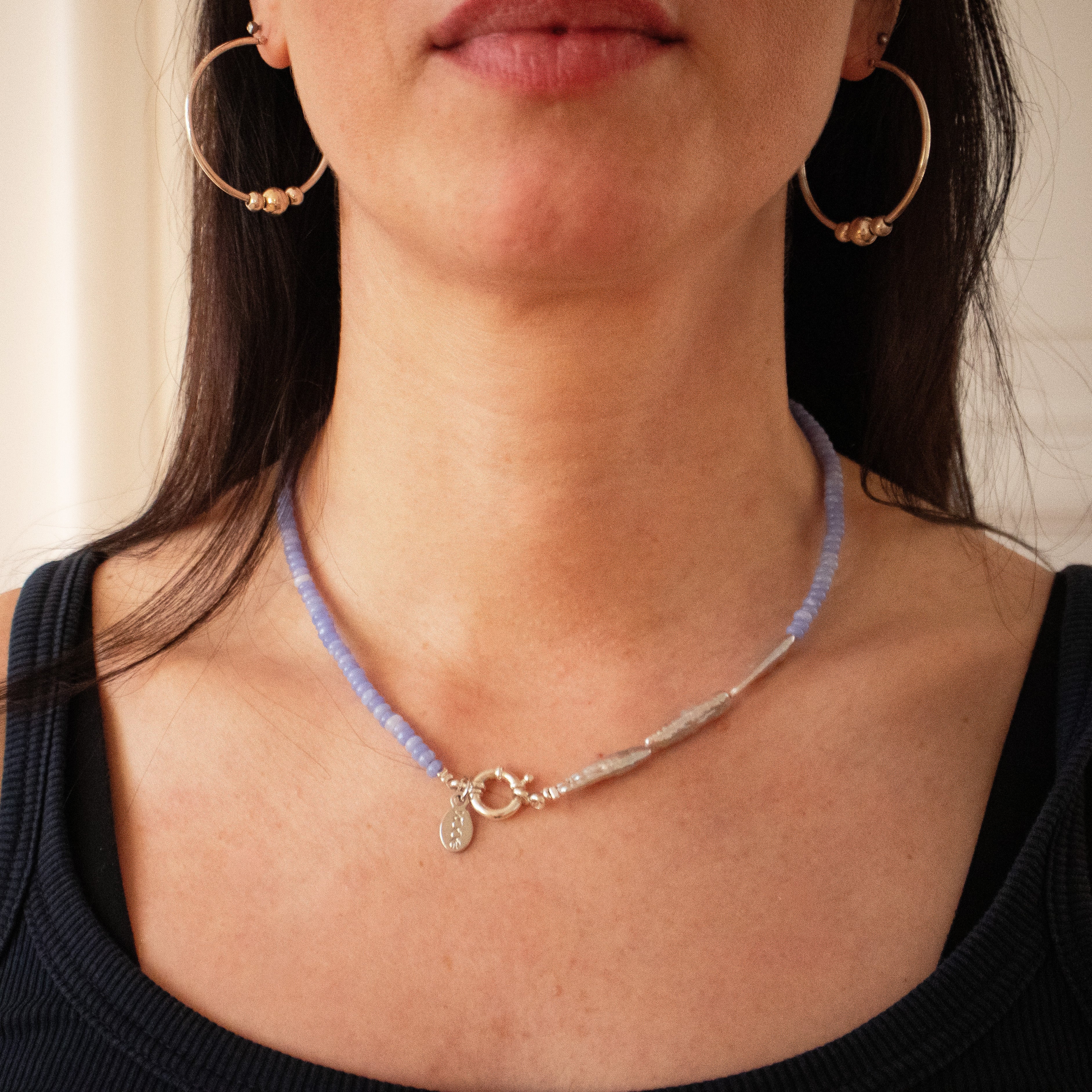 ++ Kette hellblau mit langen Süßwasserperlen - Nooe UG