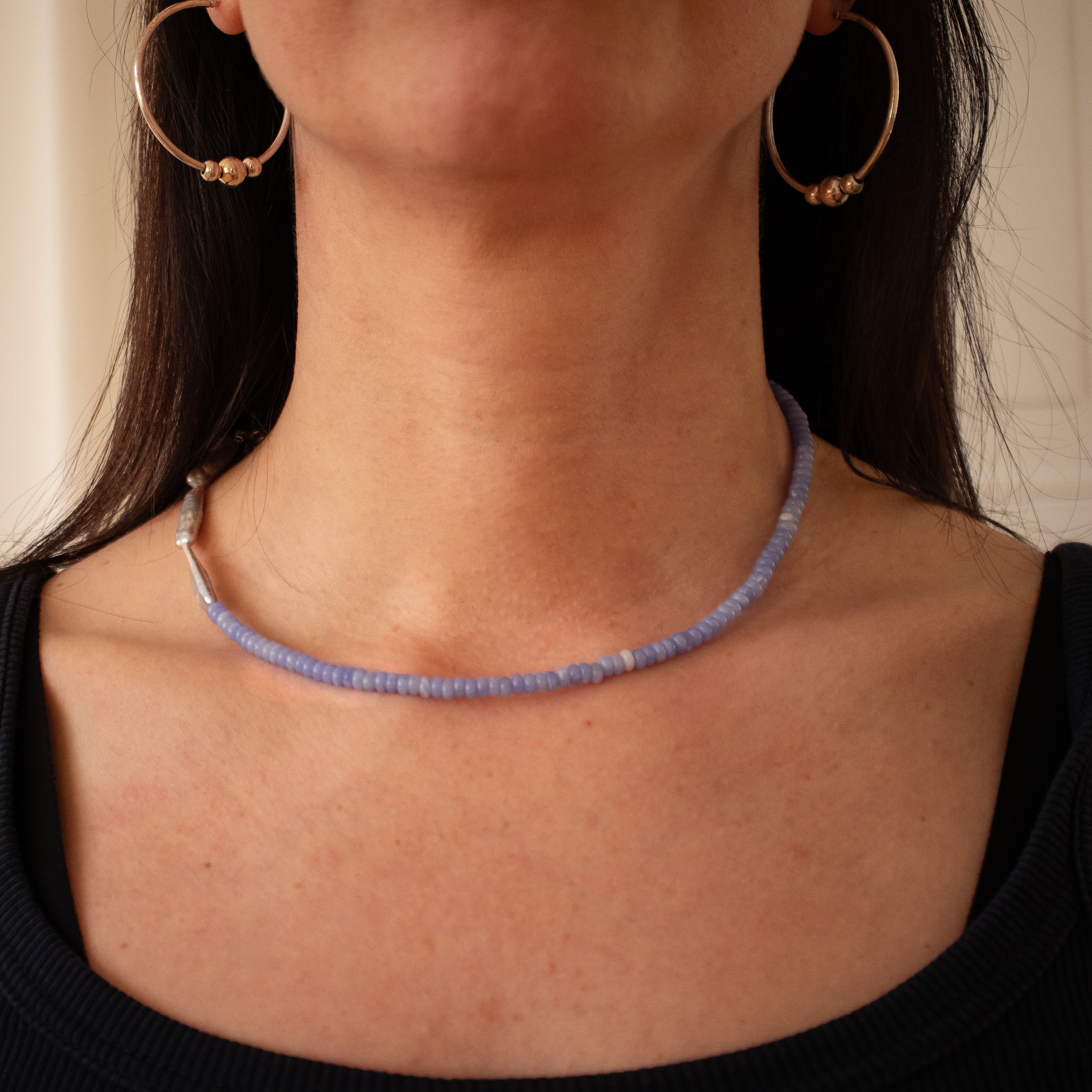 ++ Kette hellblau mit langen Süßwasserperlen - Nooe UG