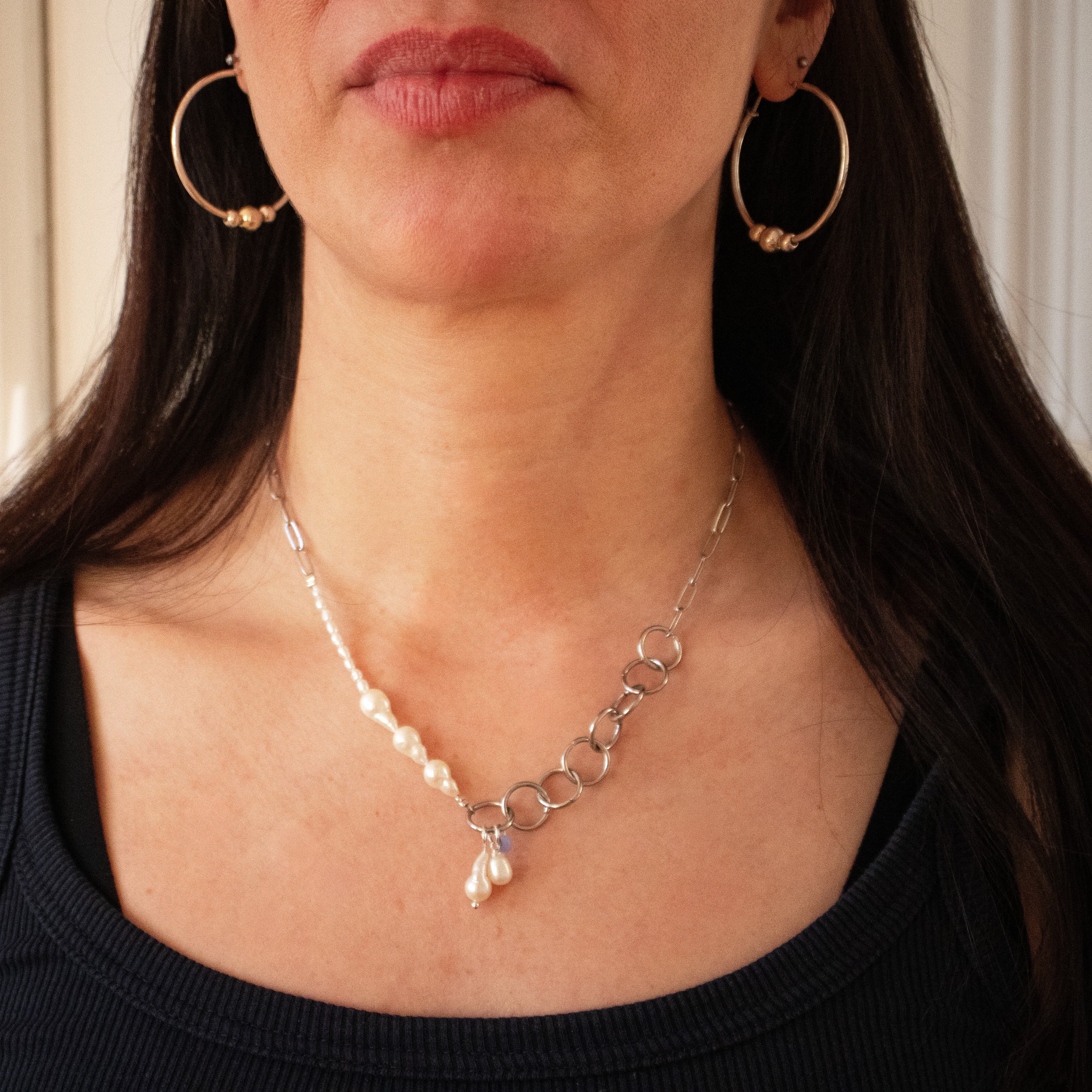 ++ Edelstahlkette asymmetrisch Gliederkette mit Perle - Nooe UG