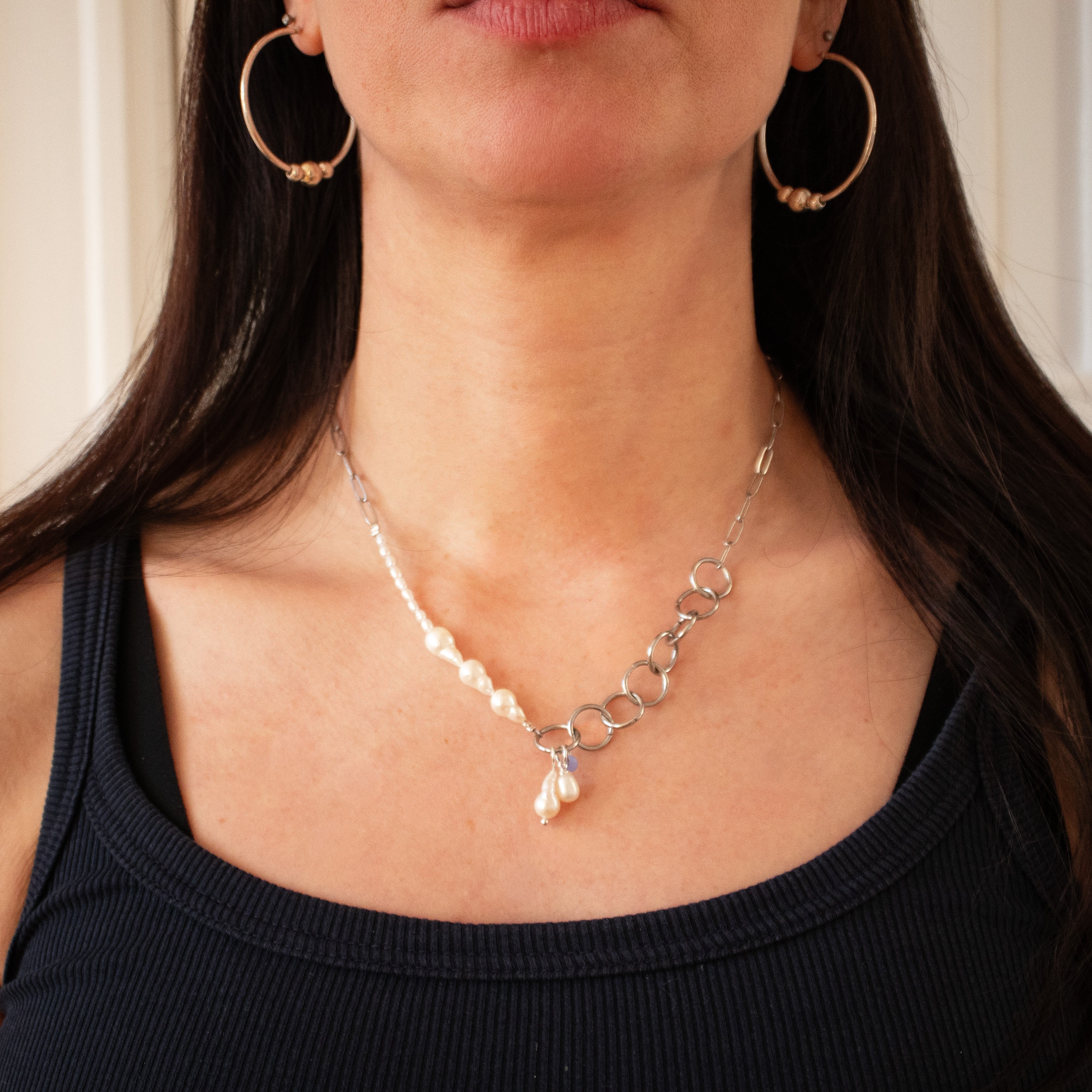 ++ Edelstahlkette asymmetrisch Gliederkette mit Perle - Nooe UG