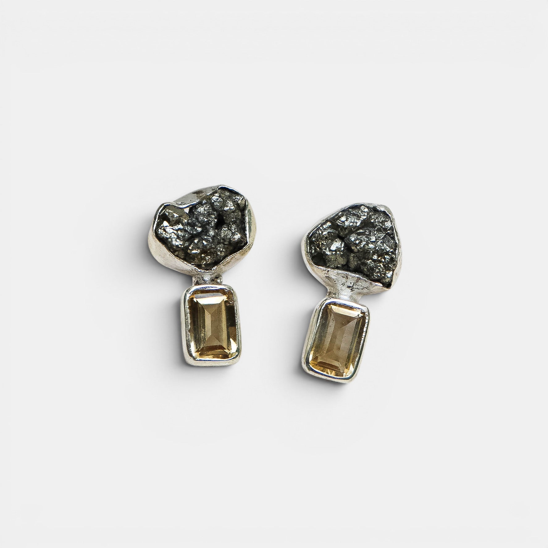 Pyrit & Lemonquarz Stecker – 925 Sterling Silber | NOOE Berlin