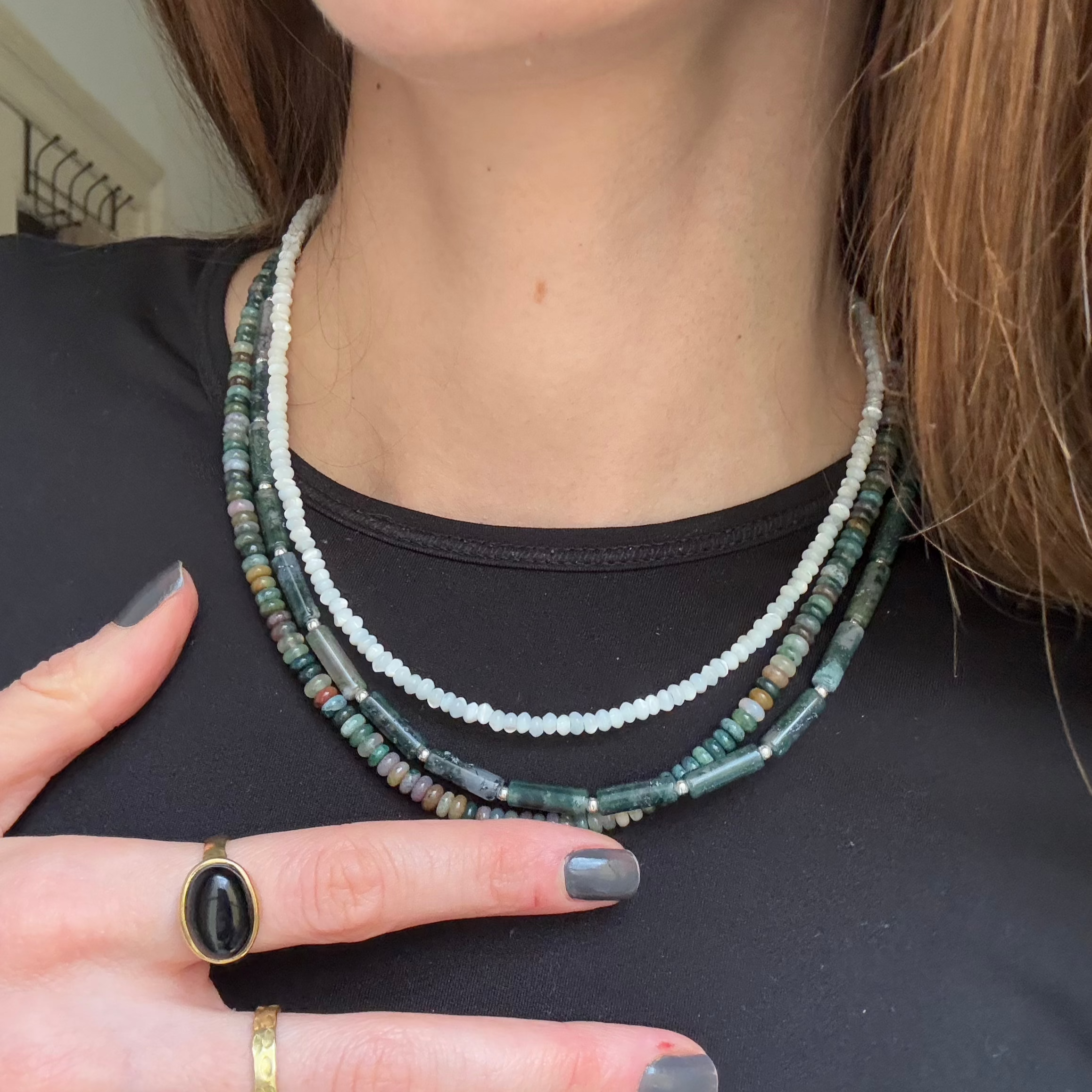 Perlenkette Regenbogen runde Edelsteine gold oder silber handgemacht - Kette aus indischer Achat bunt - Nooe UG