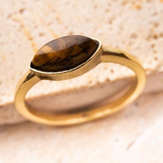 Tigeraugen Ring gold mit ovalem Stein handgemacht - NooeBerlin
