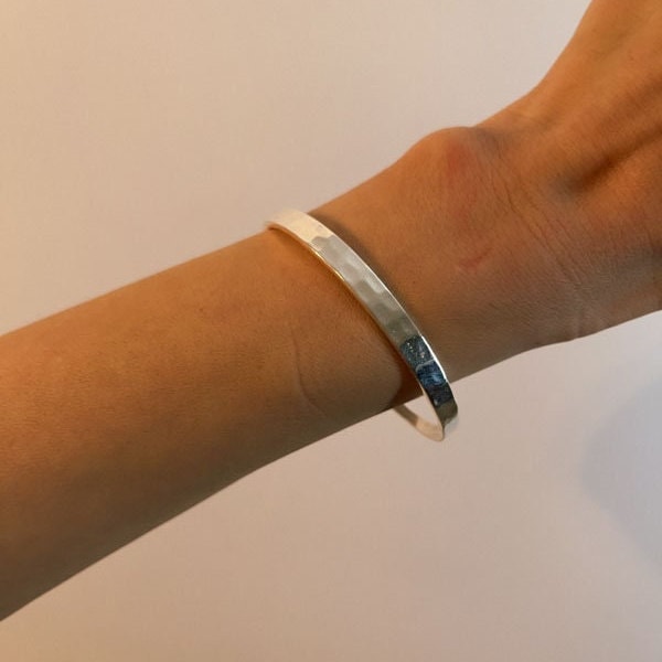 Breiter Armreif gehämmert 925 Sterling Silber verstellbar arm cuff