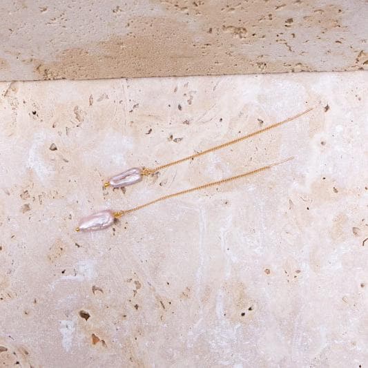 Einfädler Ohrring lange Süßwasserperle Perle rosa gold vergoldet oder 925 Sterling Silber / Threader Ohrringe