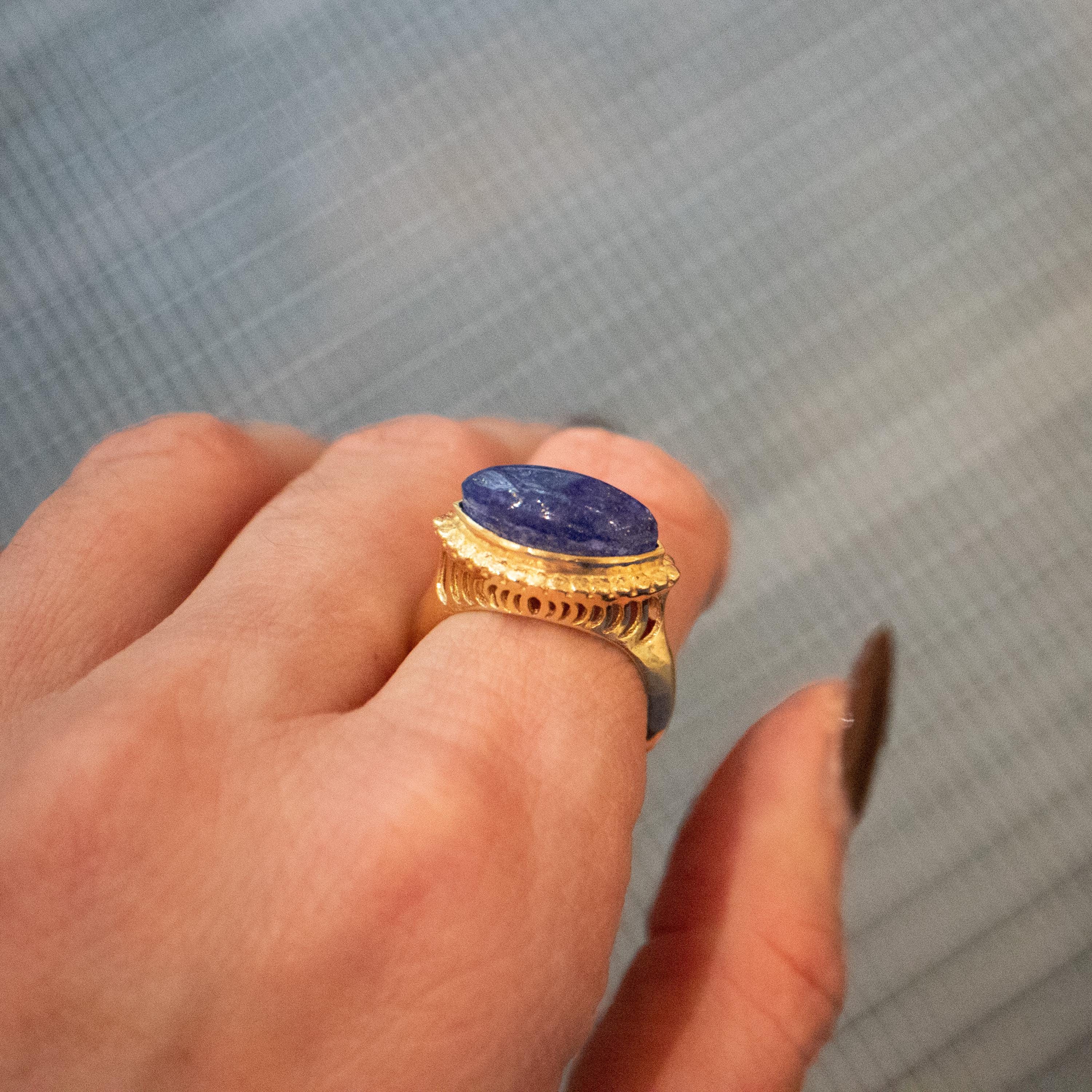 Augenförmiger Lapis Lazuli Ring groß gold handgemacht