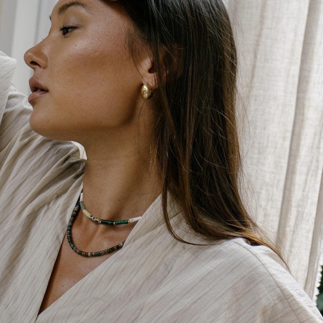 Perlenkette Regenbogen runde Edelsteine gold oder silber handgemacht - Kette aus indischem Achat bunt