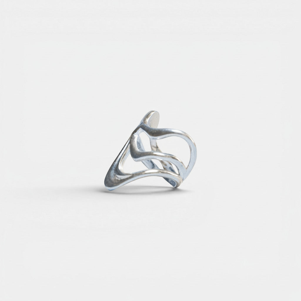 Nooe UG asymmetric 925 sterling silver ring, handmade, solid, organic shape, modern minimalist design.