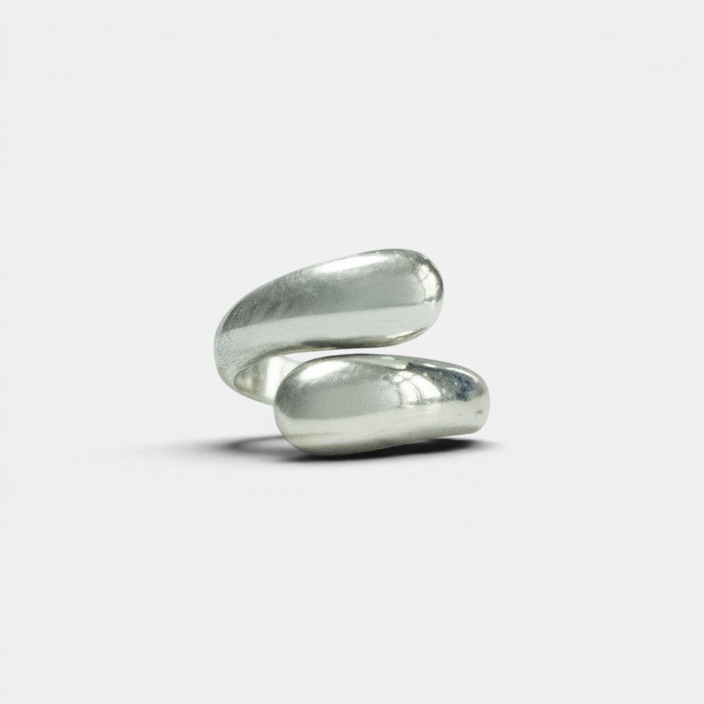 Nooe UG chunky open ring in polished sterling silver, handcrafted and adjustable.