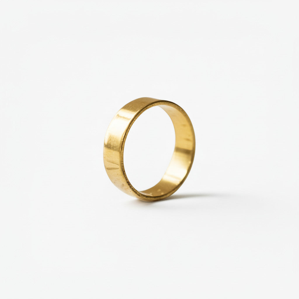 Nooe UG wide gold brass ring, handmade, simple, minimalist design, 1cm width.