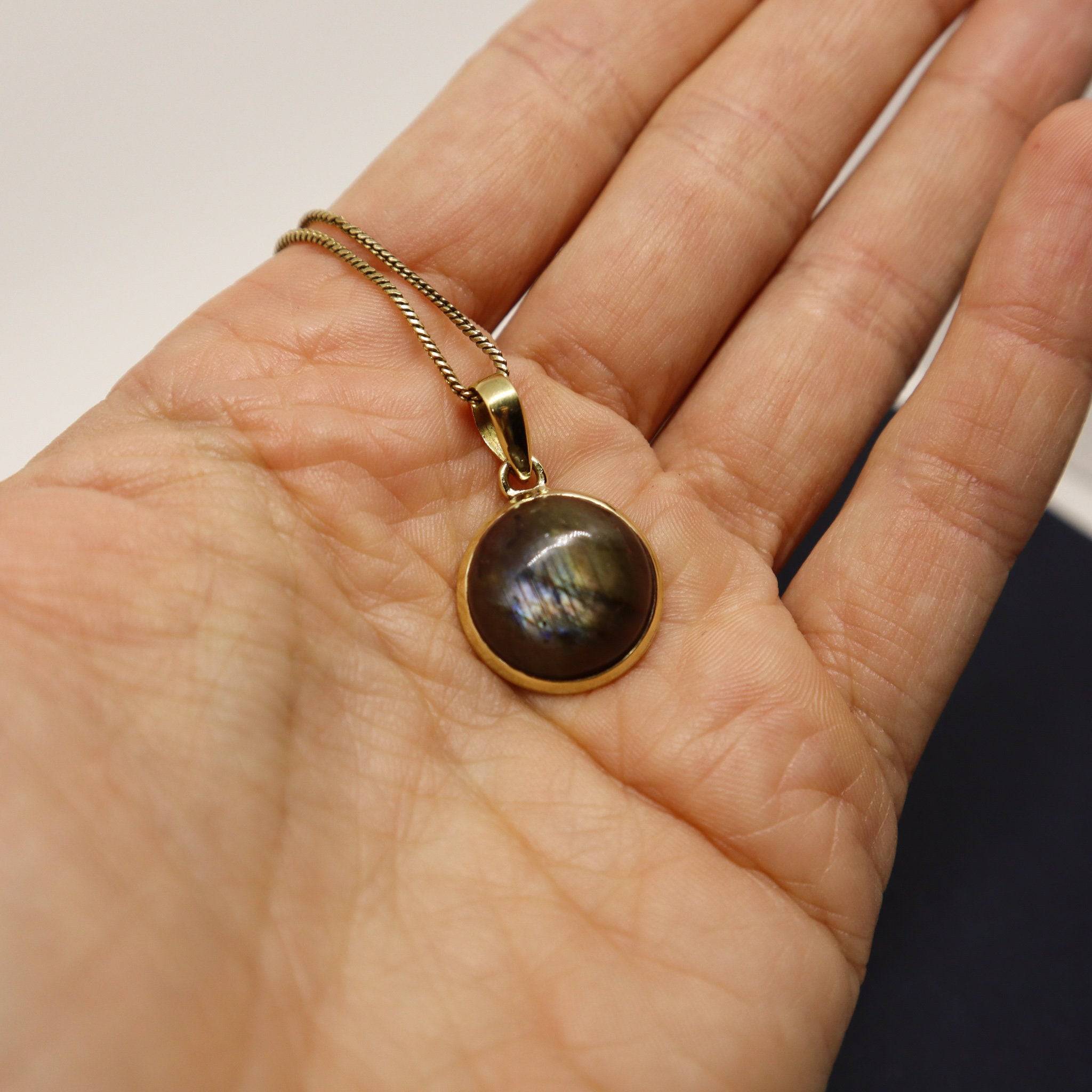 Runde Labradorit Kette aus Messing handgemacht - NooeBerlin