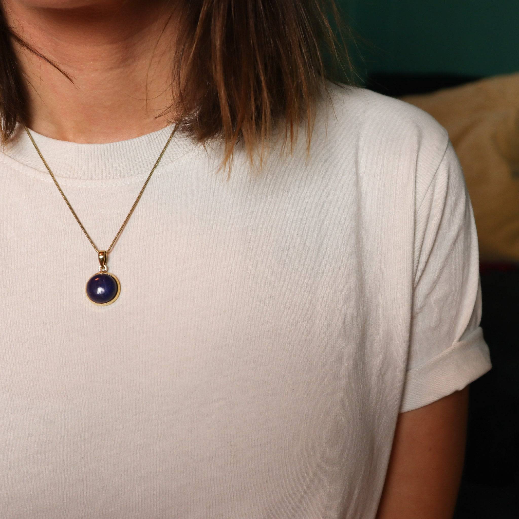 Runde Lapis Lazuli Kette aus Messing handgemacht - NooeBerlin