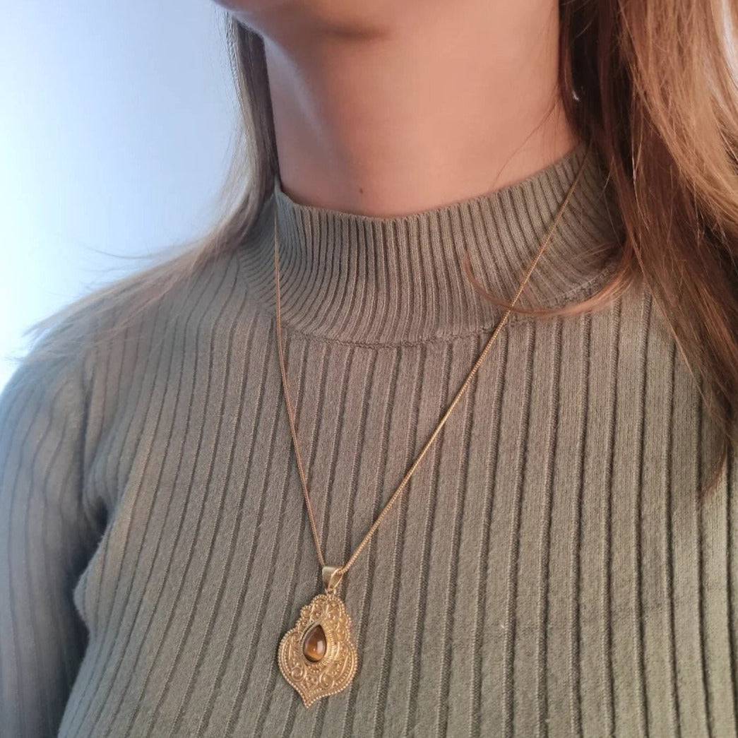 Tigerauge Mandala Kette gold handgemacht - NooeBerlin