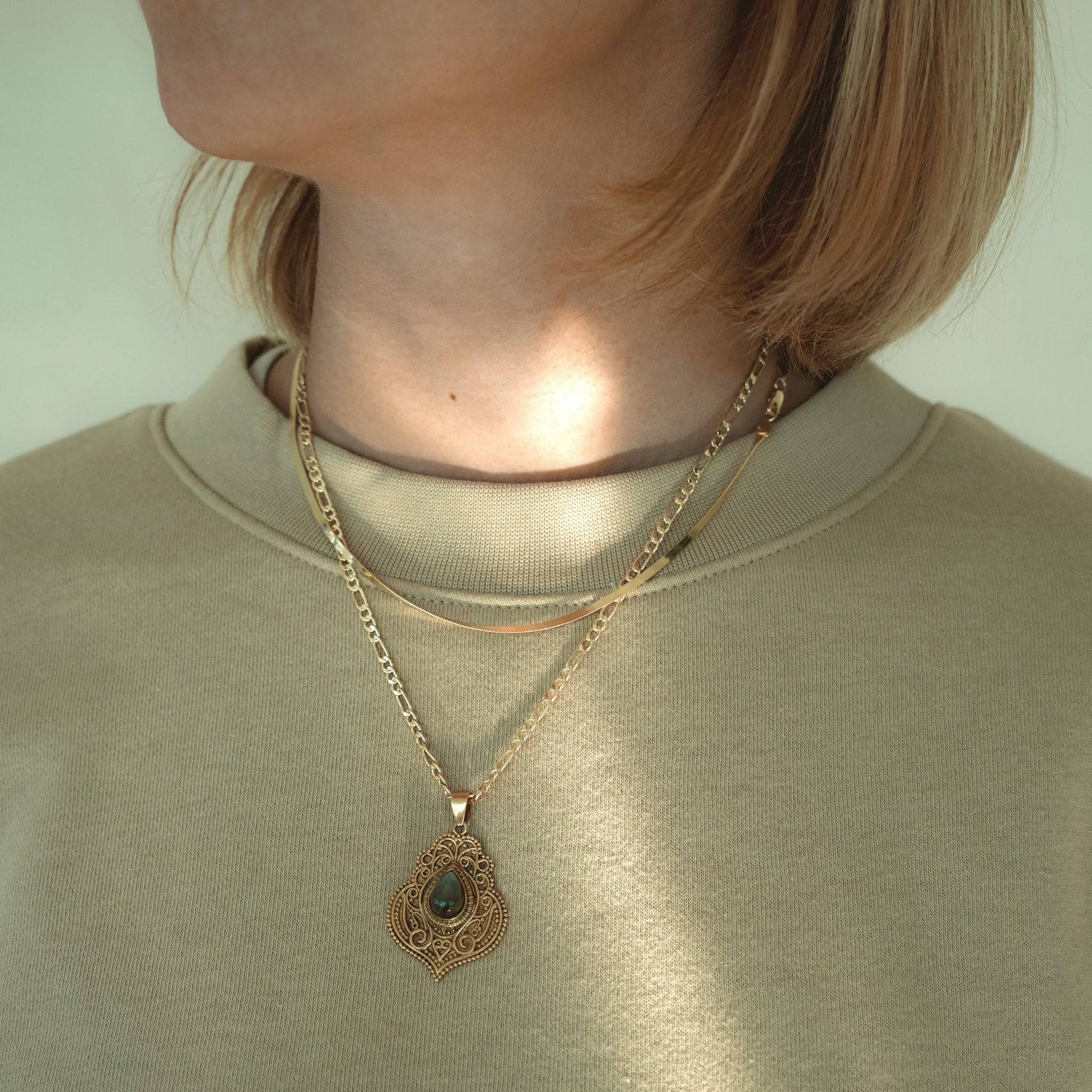 Tigerauge Mandala Kette gold handgemacht - NooeBerlin