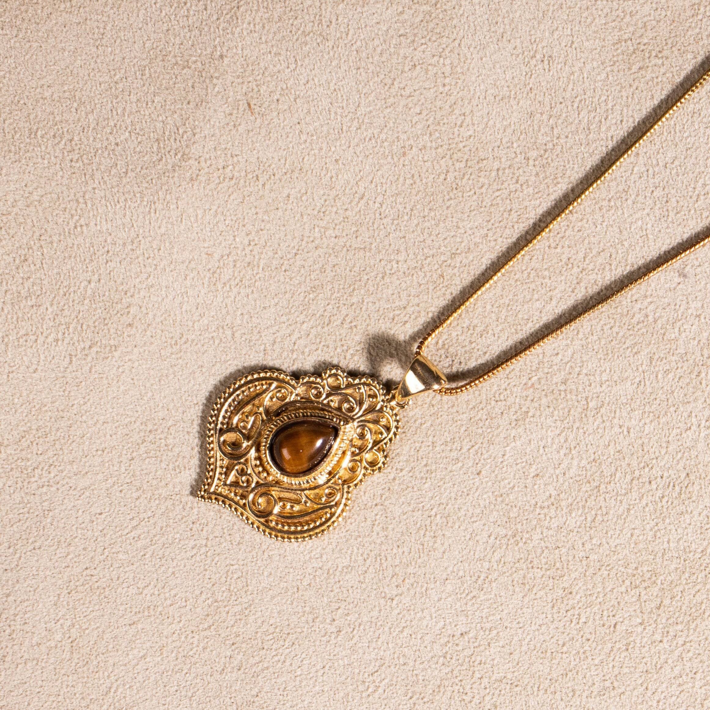 Tigerauge Mandala Kette gold handgemacht - NooeBerlin