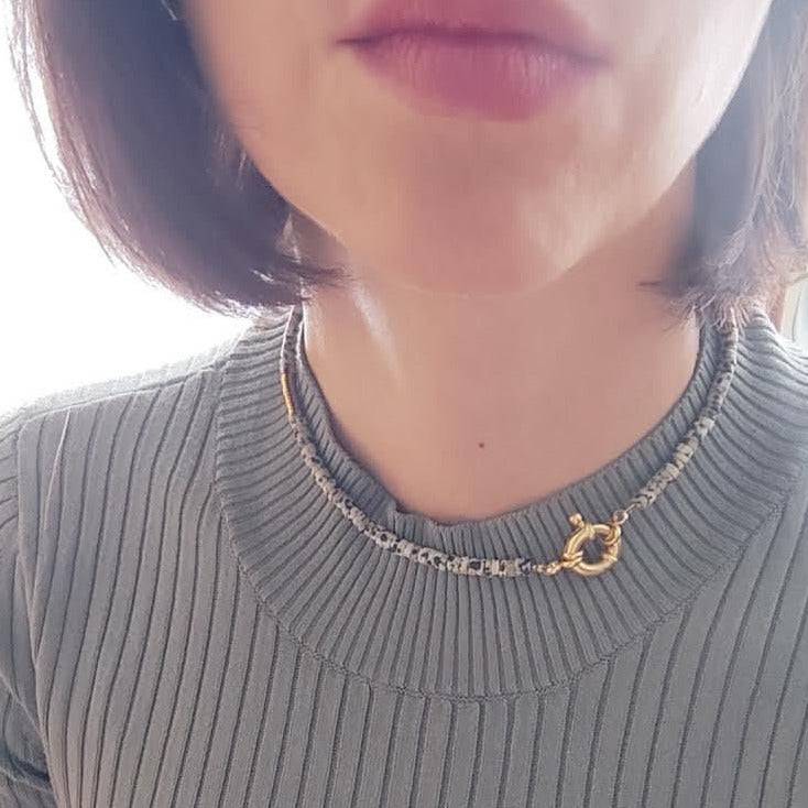Dalmatiner Jaspis Heishi Perlen Kette choker Kette gold handgemacht - NooeBerlin