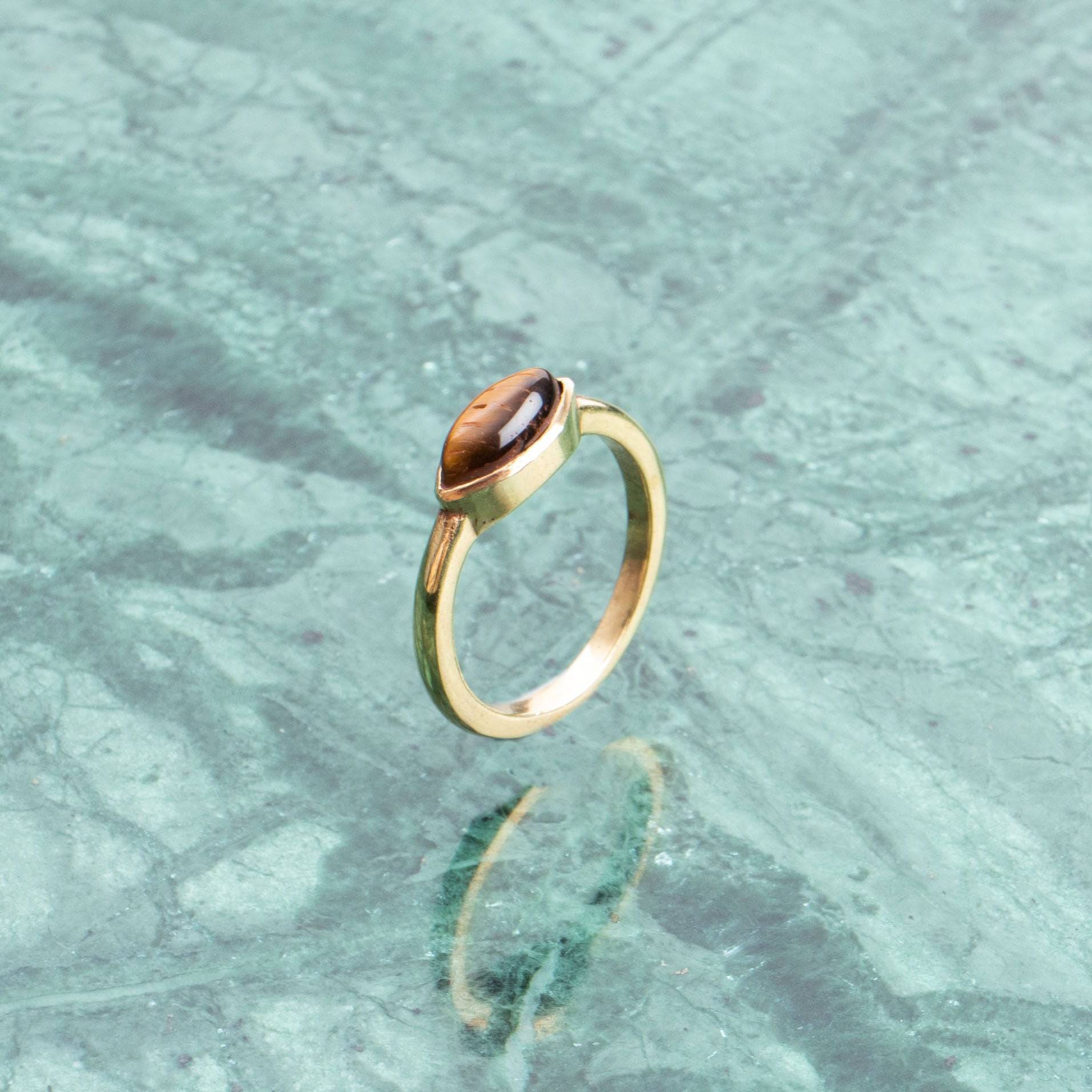 Tigeraugen Ring gold mit ovalem Stein handgemacht - NooeBerlin