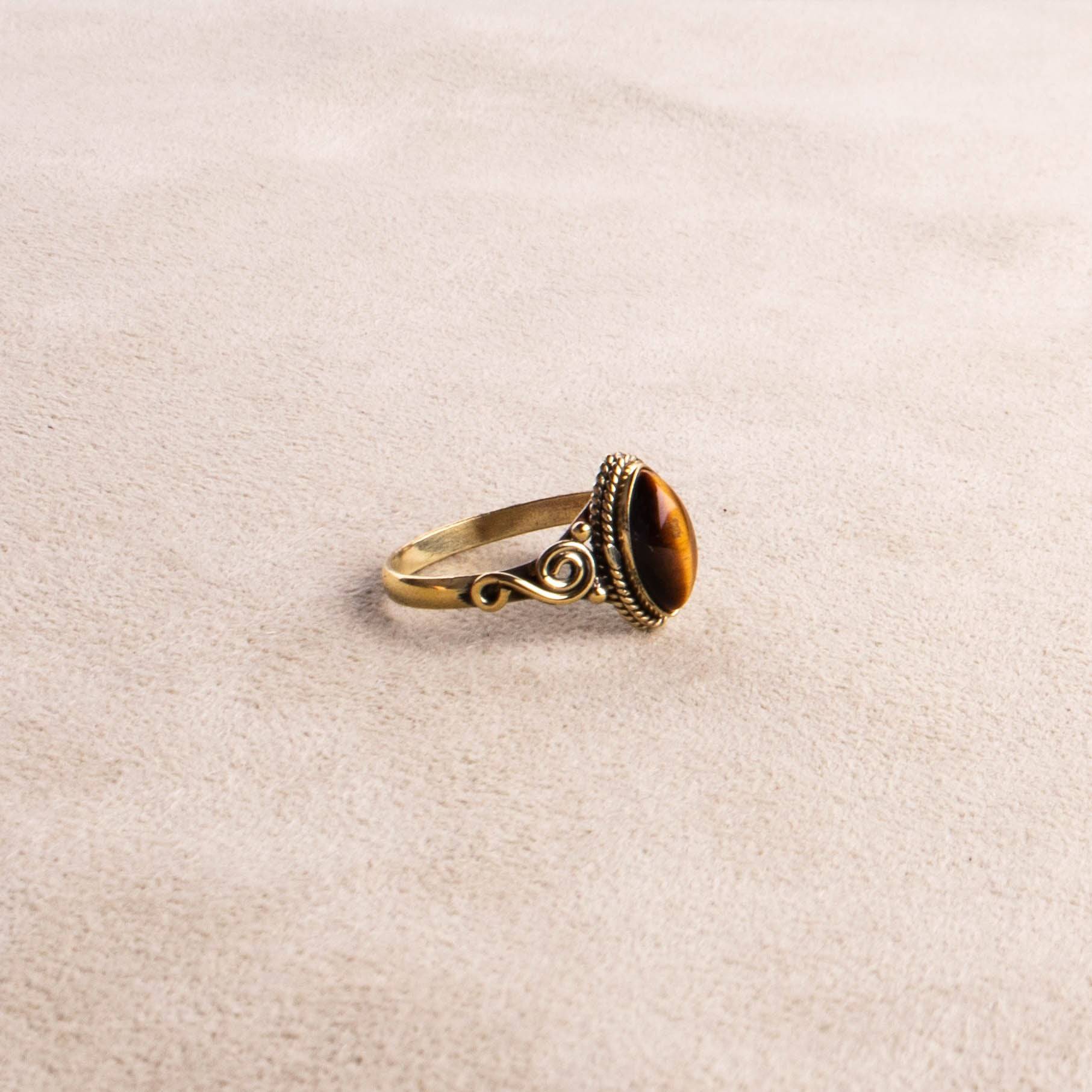 Ovaler Tigerauge Ring Augenring gold - NooeBerlin