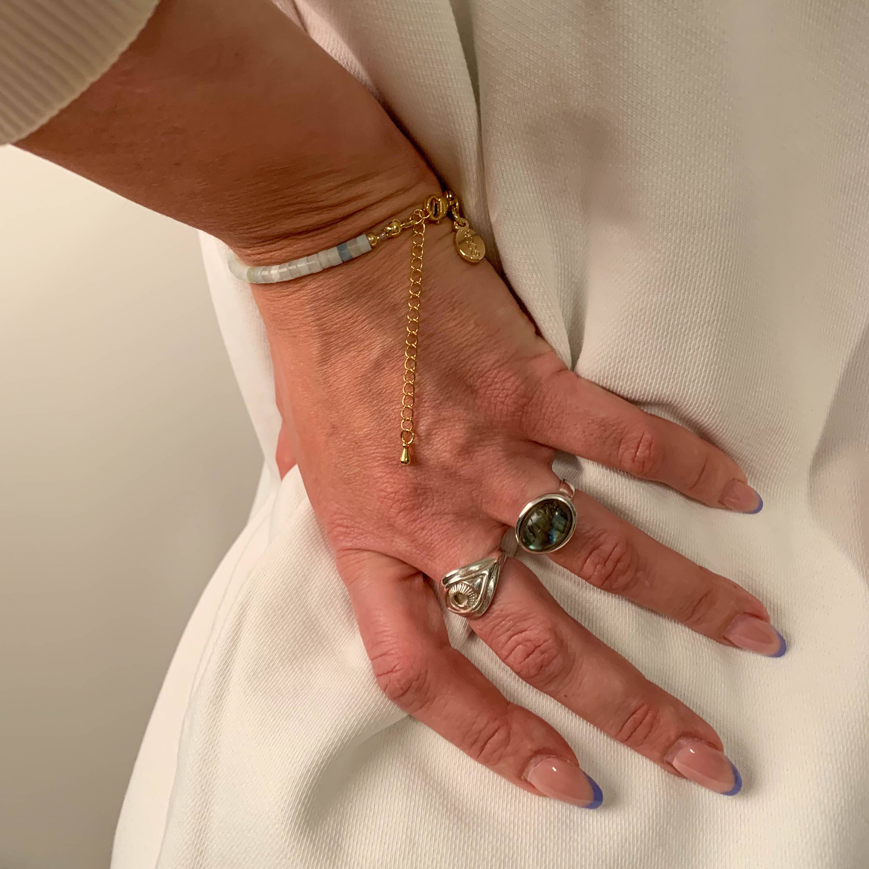 Perlen Armband Edelstein Amazonit vergoldet handgemacht - NooeBerlin