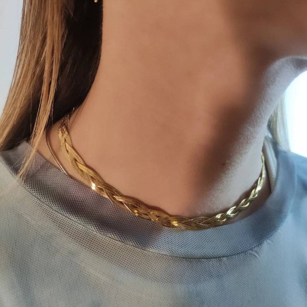 Herringbone Kette dreifach geflocheten - Choker vergoldet - NooeBerlin