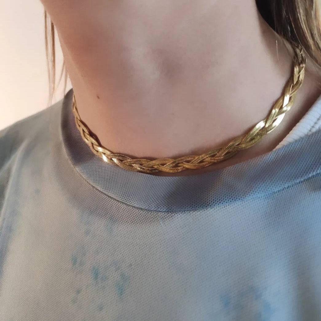 Herringbone Kette dreifach geflocheten - Choker vergoldet - NooeBerlin