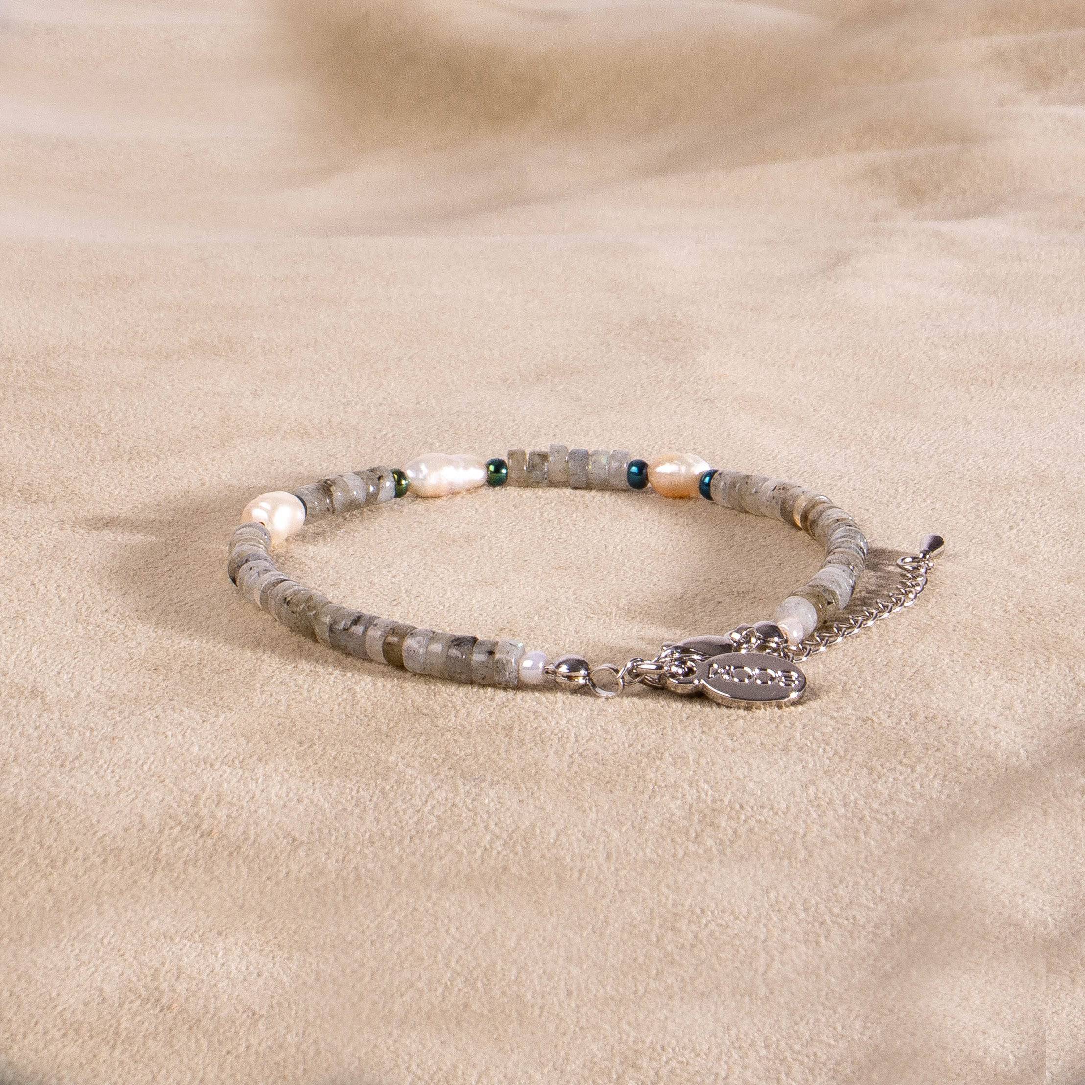 Labradorit Armband mit Süßwasserperlen silber handgemacht - NooeBerlin