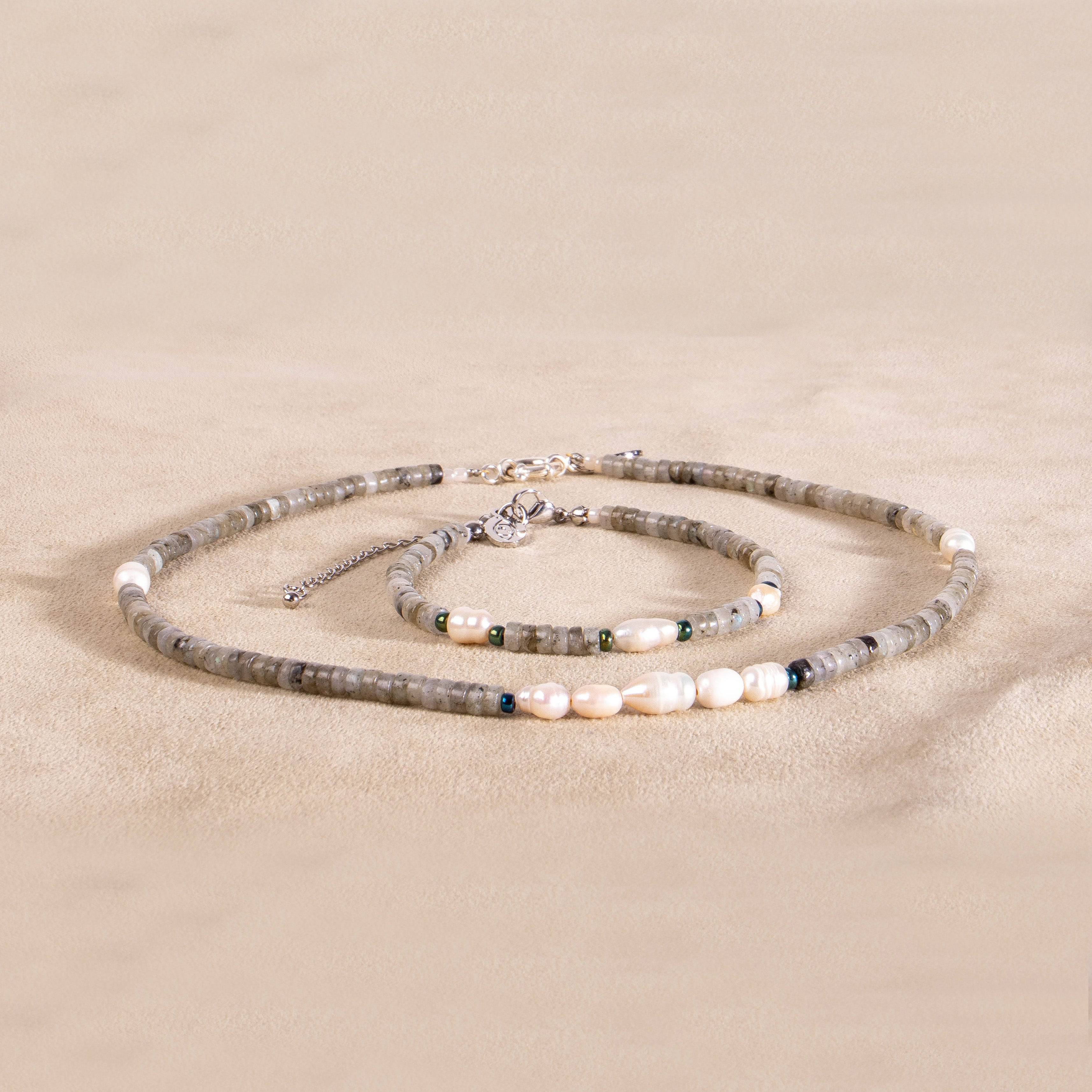 Labradorit Armband mit Süßwasserperlen silber handgemacht - NooeBerlin