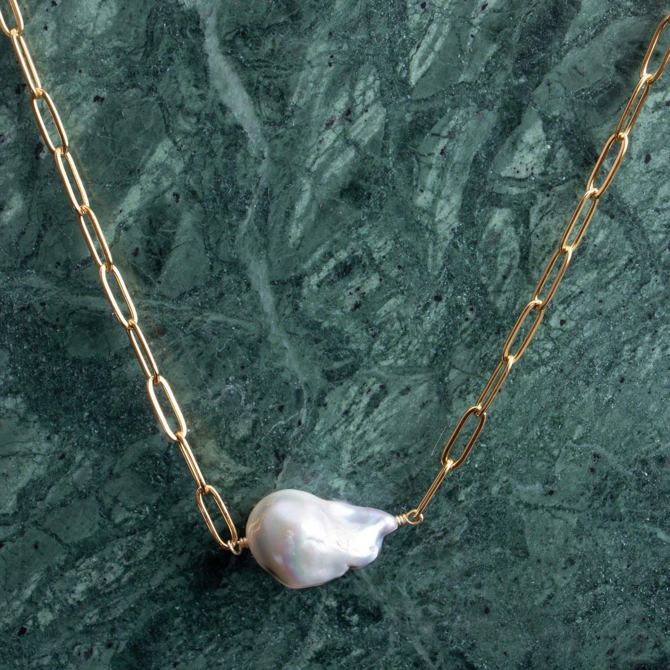 Paperclip Kette mit großer Perle gold Süßwasserperle - NooeBerlin