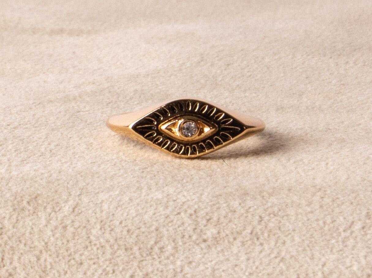 Auge Schutz Ring, Böser Blick Siegelring gold mit feinem Zirkon - NooeBerlin