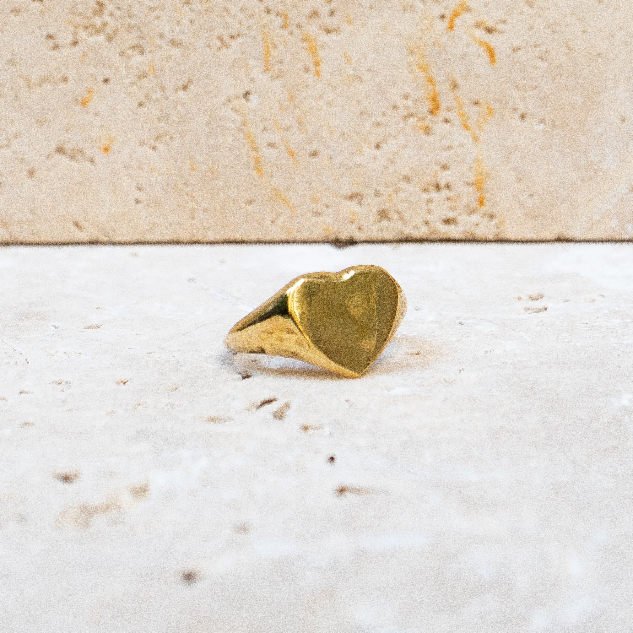 Signet ring heart-shaped made of brass | Golden signet ring heart handmade