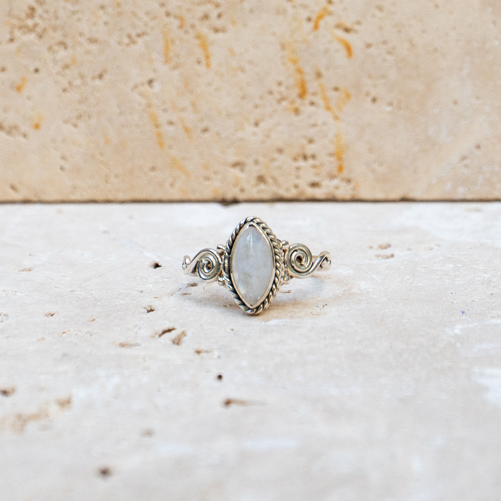 Fine moonstone ring with oval stone 925 sterling silver handmade