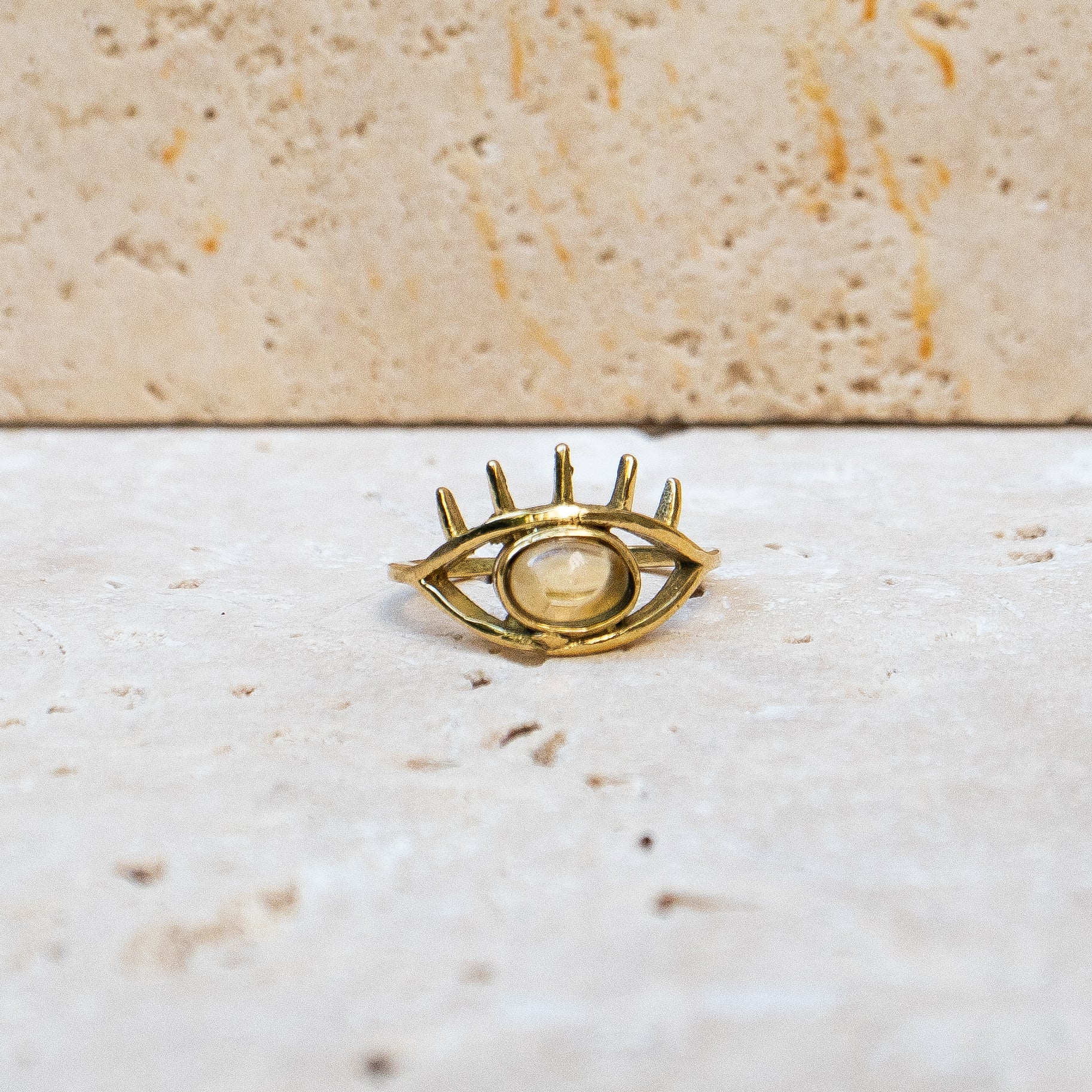 Ring with oval citrine, eye, protection talisman eye ring gold, handmade evil eye